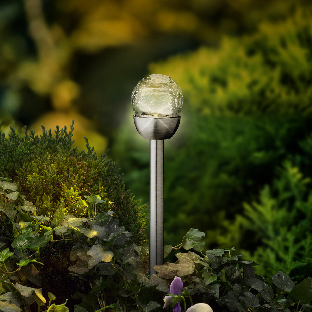 LED Solarleuchte Gartenstecker 24cm Edelstahl Warmweiß 6er Set