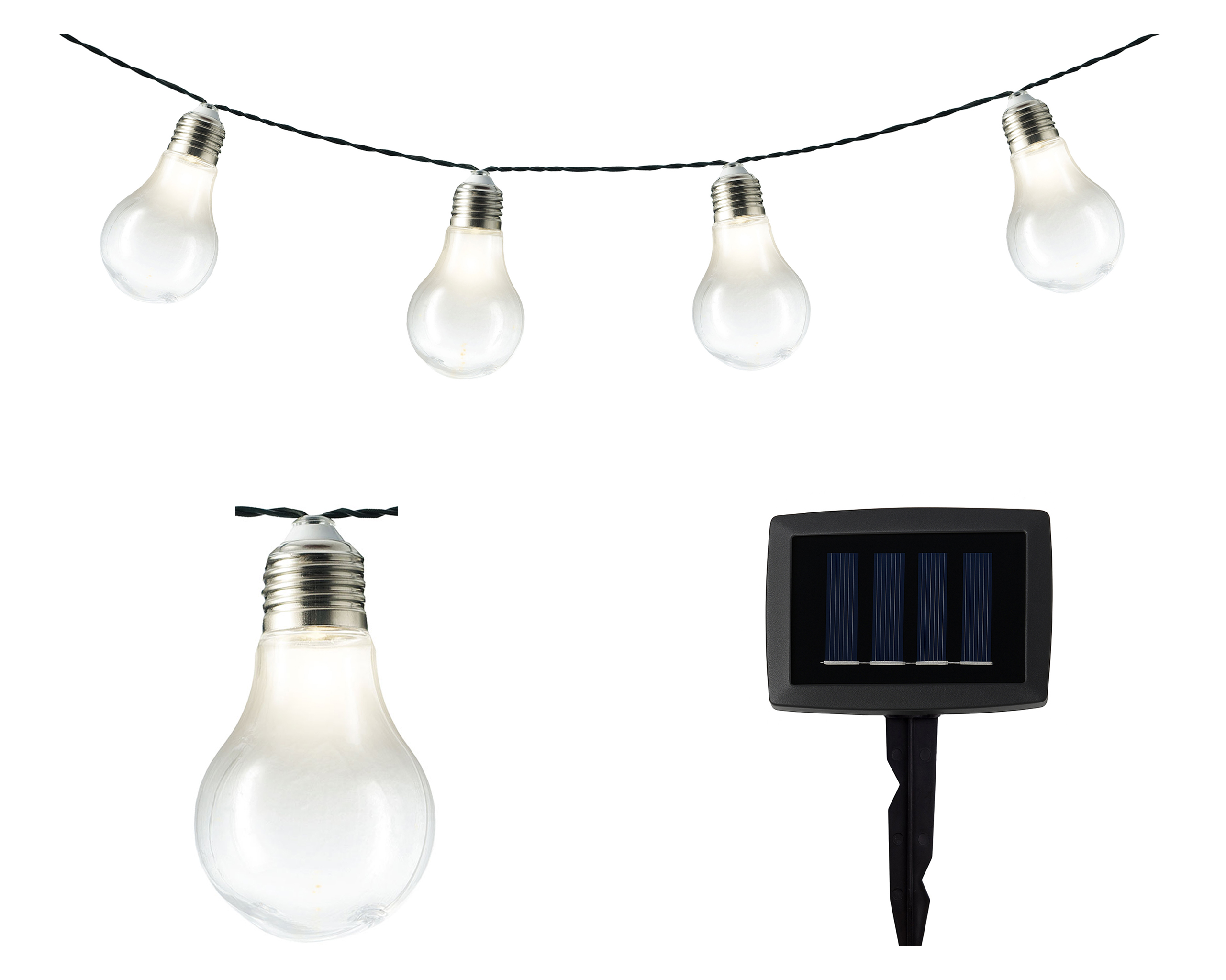 LED Solar Lichterkette Glühbirnen Kunststoff Dauerlicht 4,5m Warmweiß