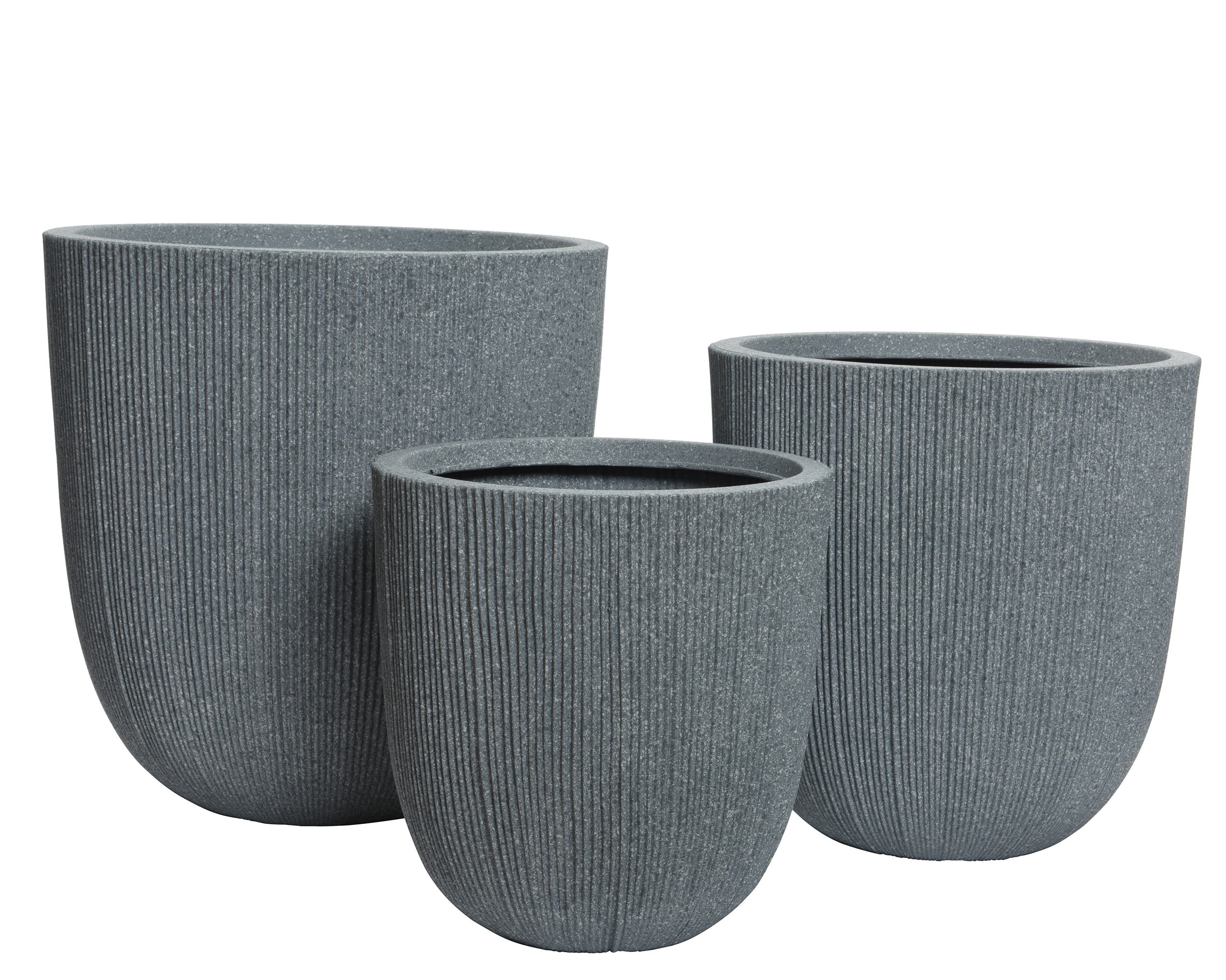 Blumentopf Outdoor geriffelt 31-44cm Kunststoff Grau 3er Set