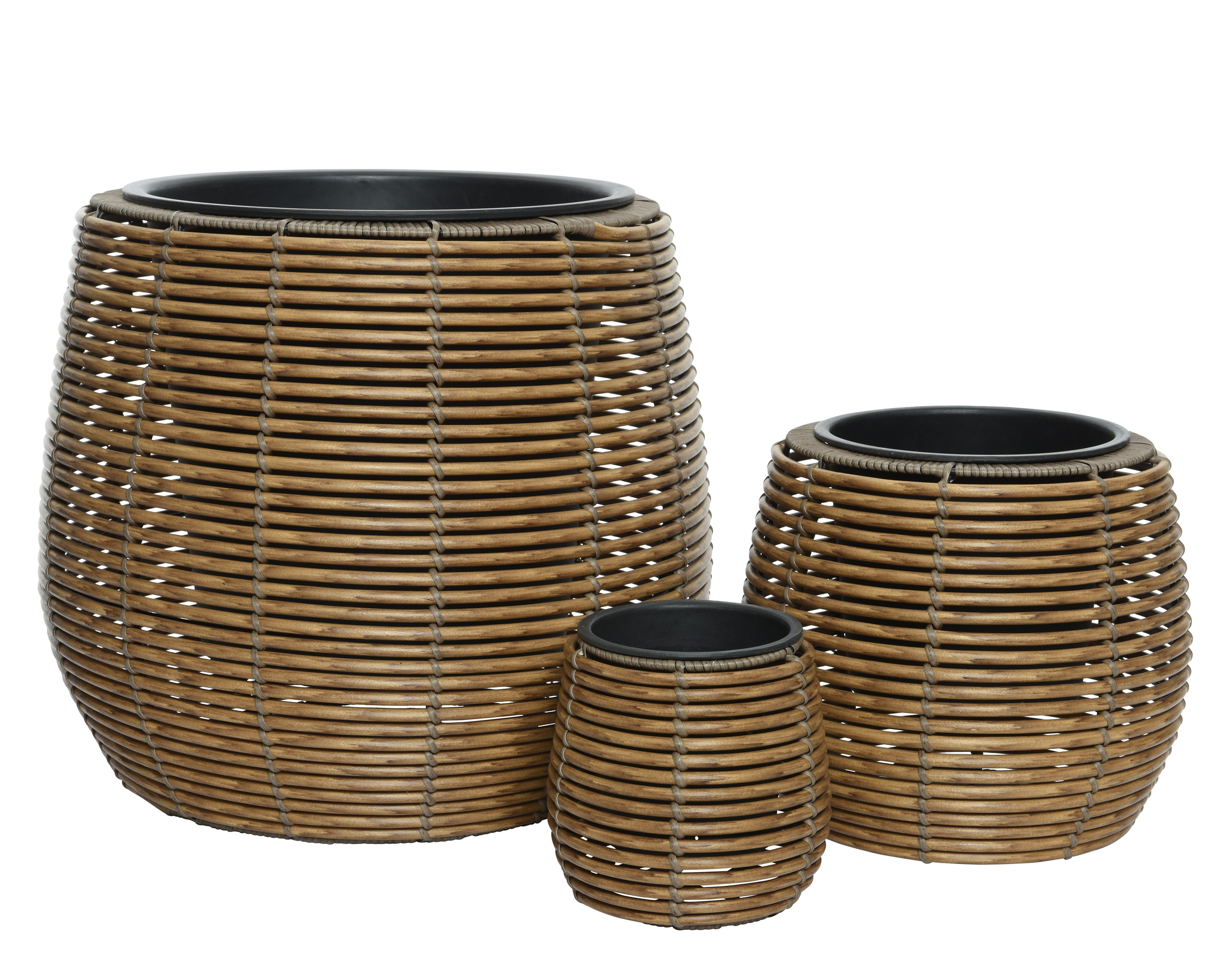 Blumentopf Outdoor in Rattanoptik 17-40cm Hellbraun 3er Set