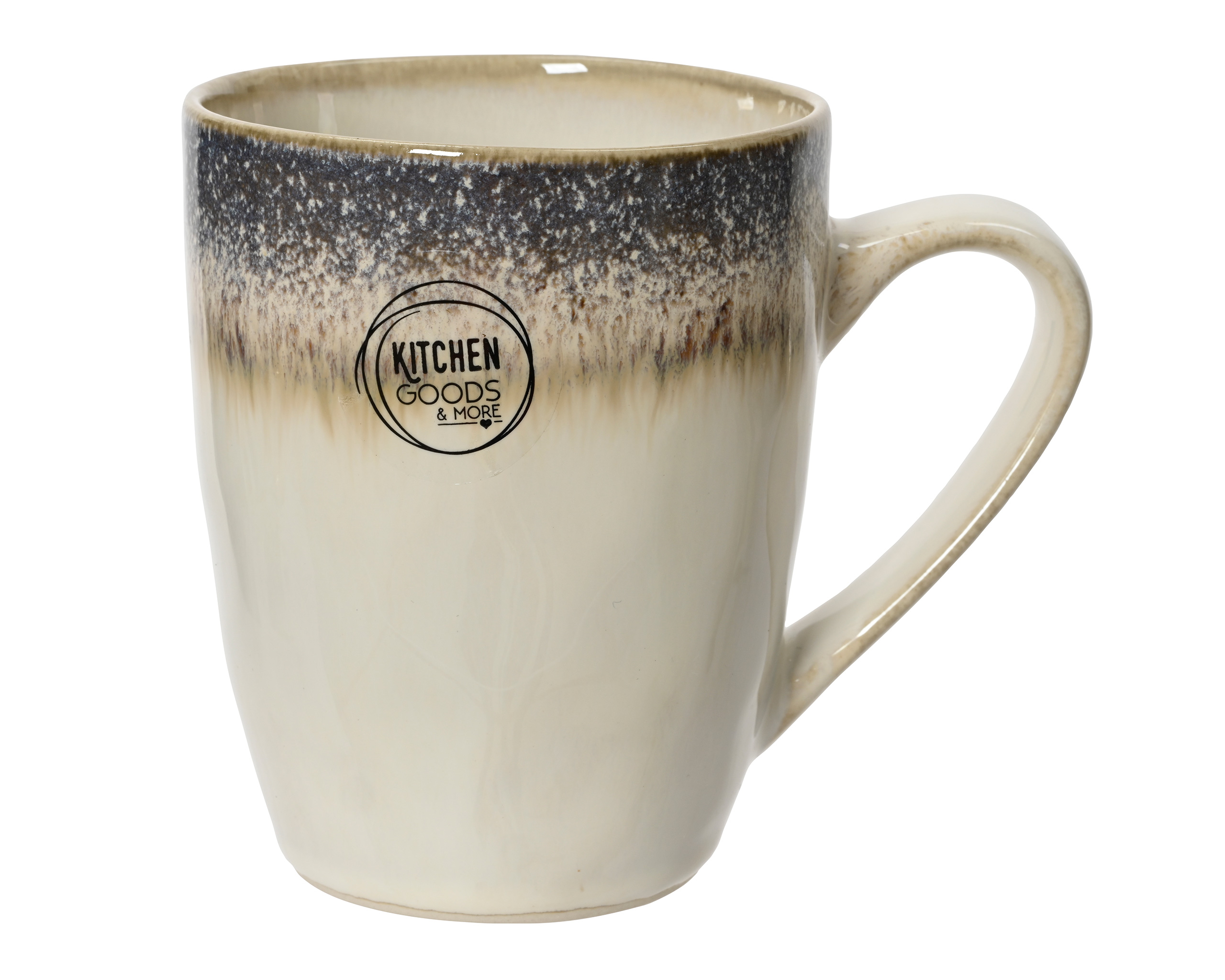 Tasse Steingut Becher mit Henkel 11cm Beige / Blau