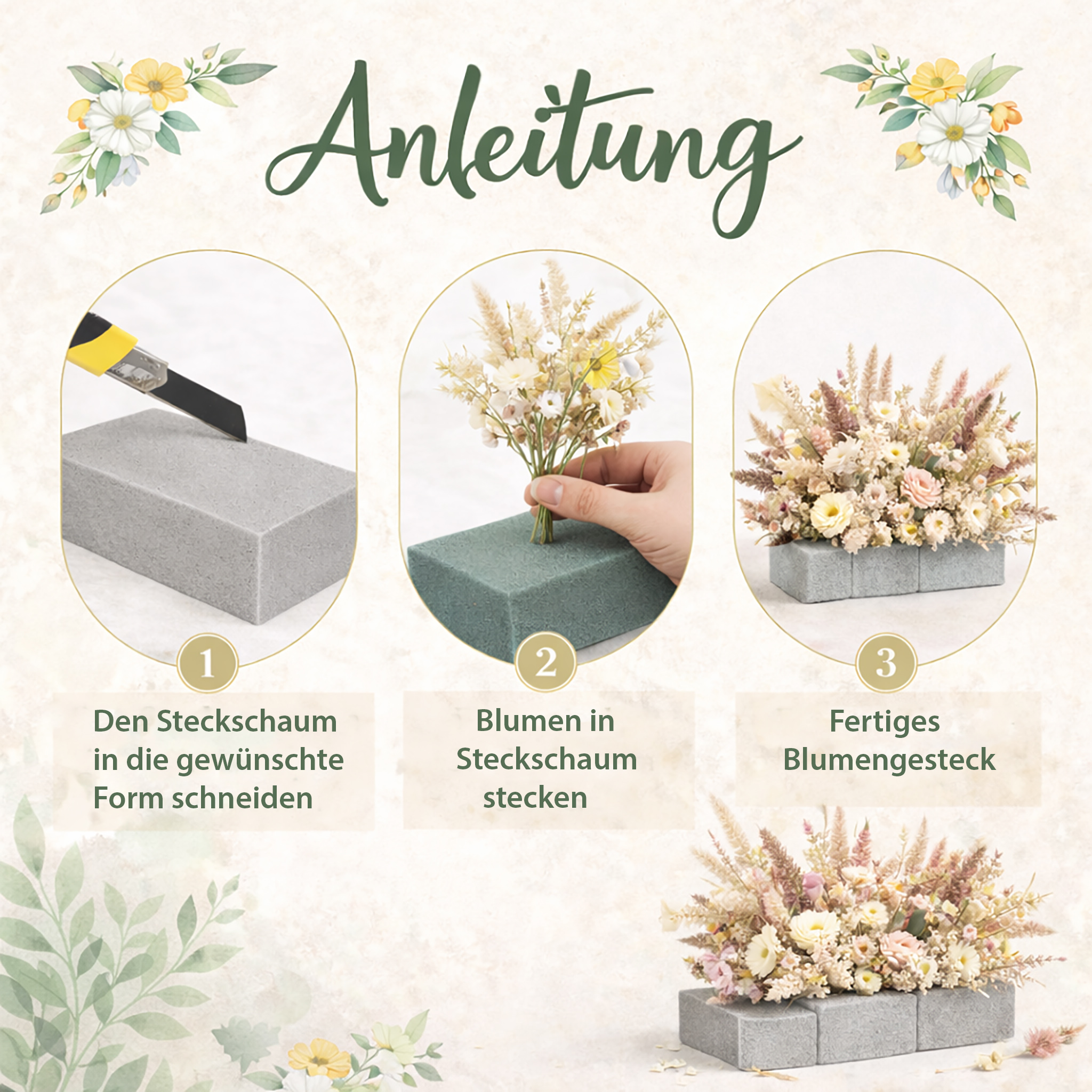 Trocken Steckschaum Ziegel 23x11x7,5cm für Trocken- & Kunstblumen 20St