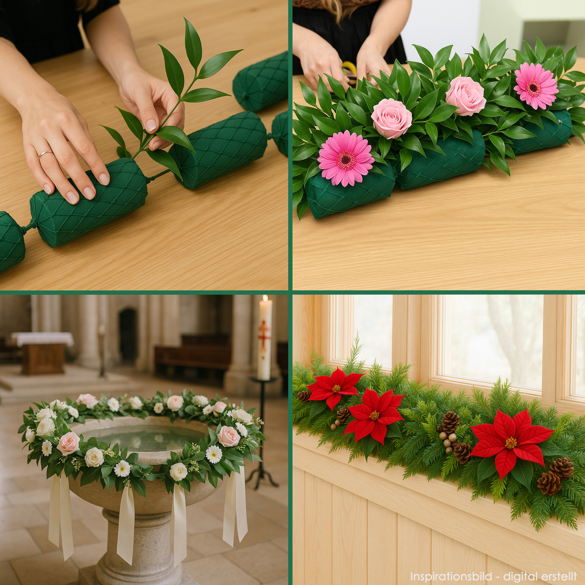 Nass Steckschaum Girlande ca.2m für Frischblumen 12 Zylinder à 5x12cm