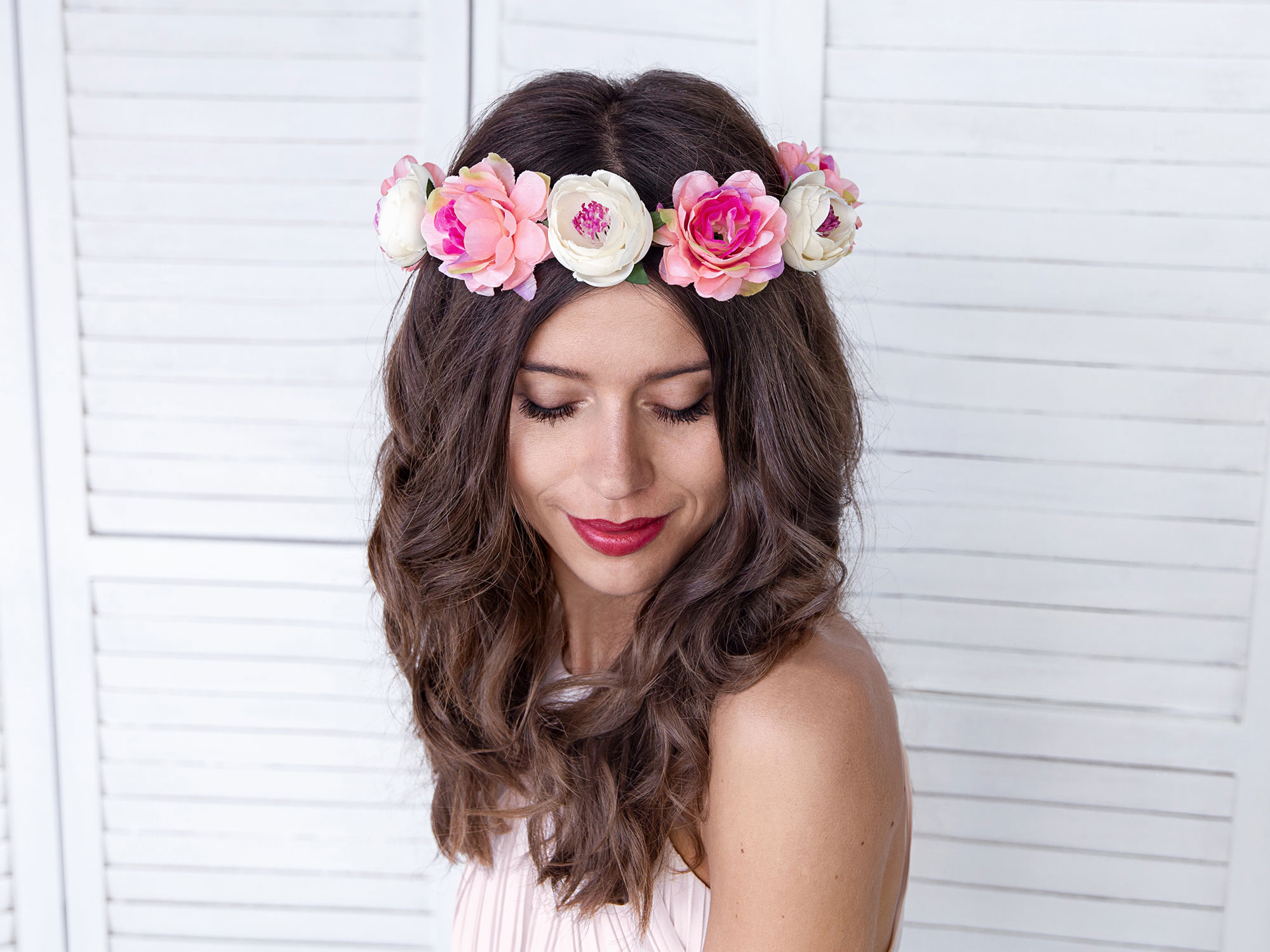 Blumenkranz für Haare 17cm Haarkranz mit Blumen Rosa / Pink