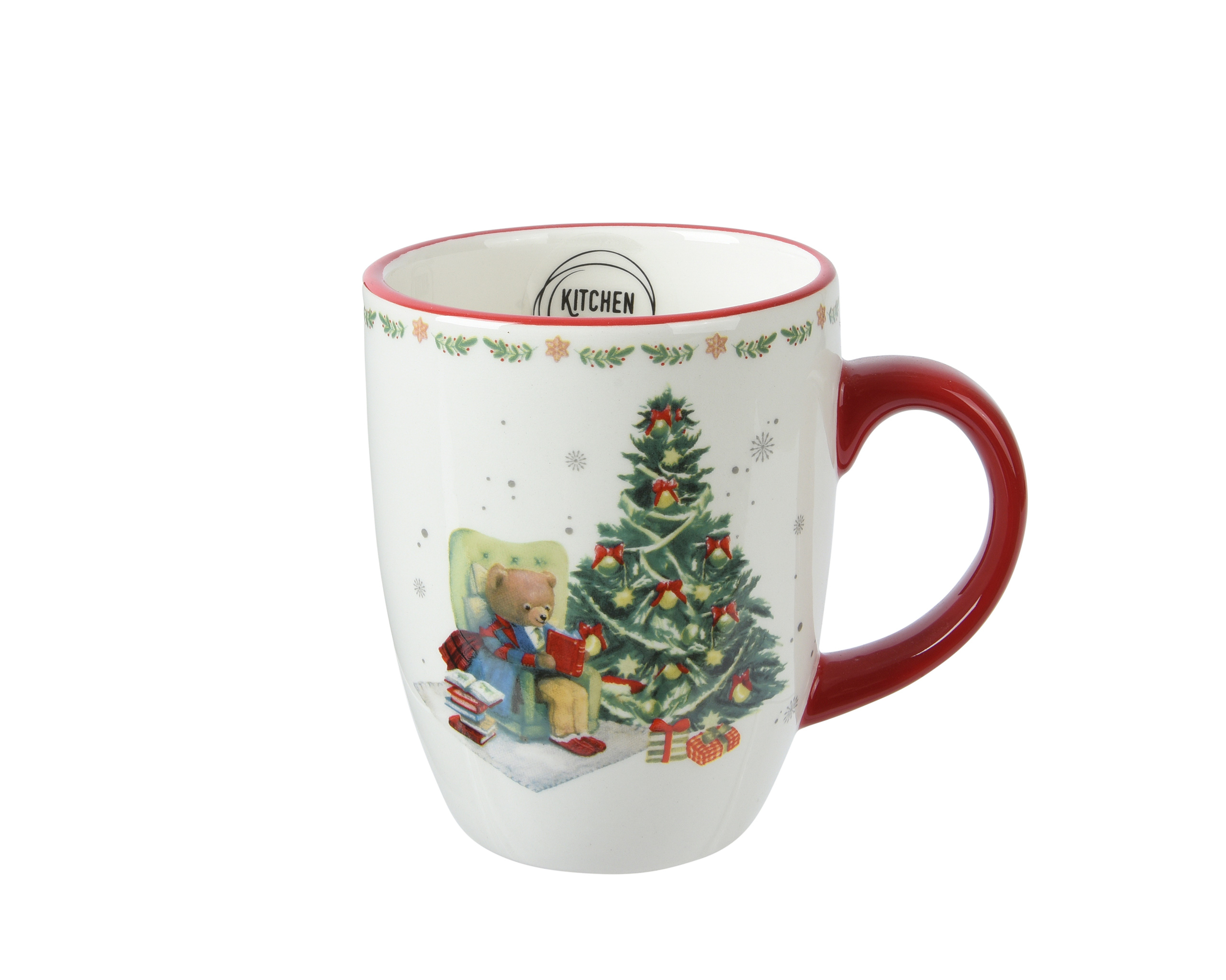Tasse Keramik mit Griff 10cm Weihnachtsmotiv 330ml Weiß / Rot