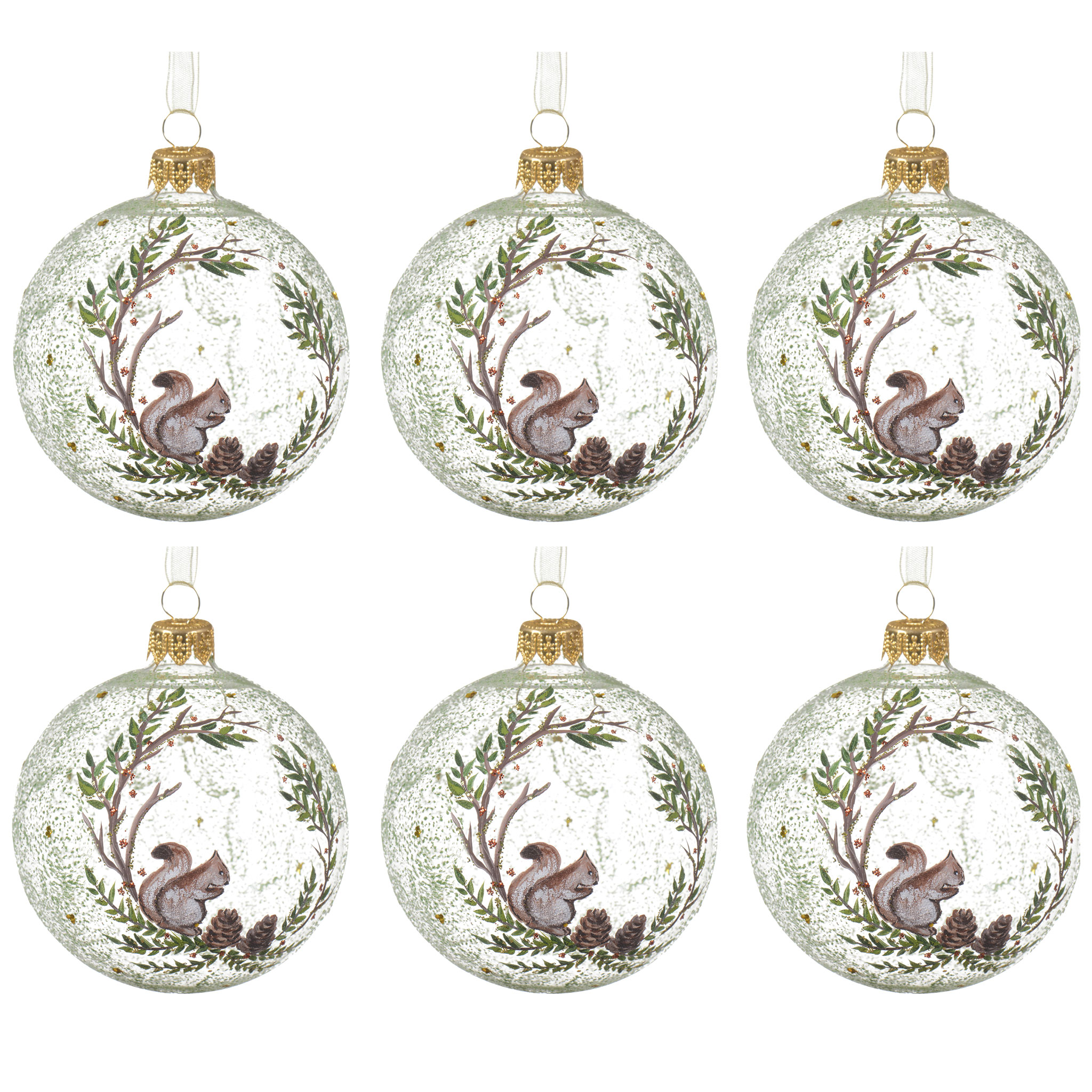 Weihnachtskugeln Glas 8cm Natur Motiv Mundgeblasen 6er Set Transparent