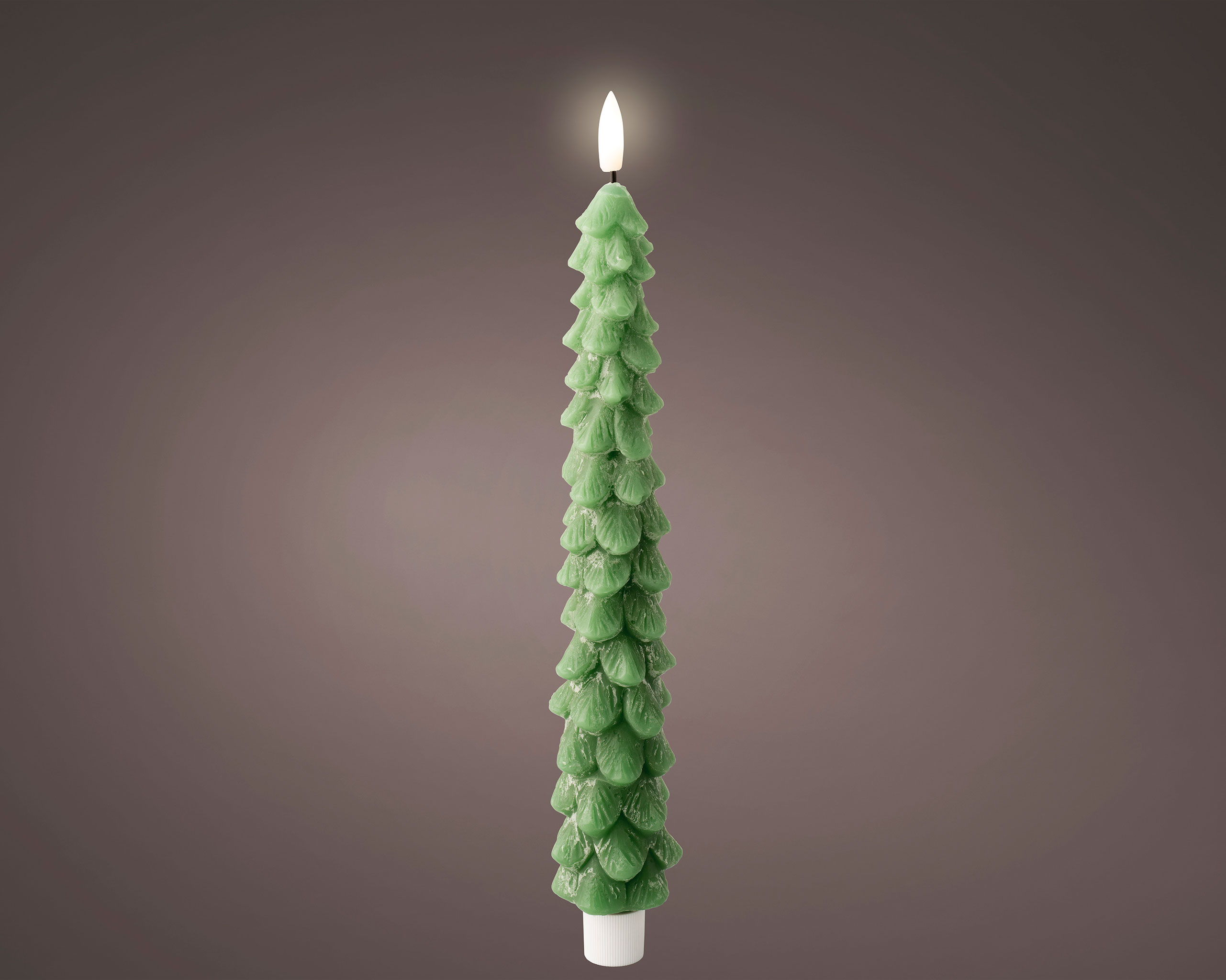 LED Kerze 29cm mit Timer Wachs Tannenbaum Form Grün / Warmweiß