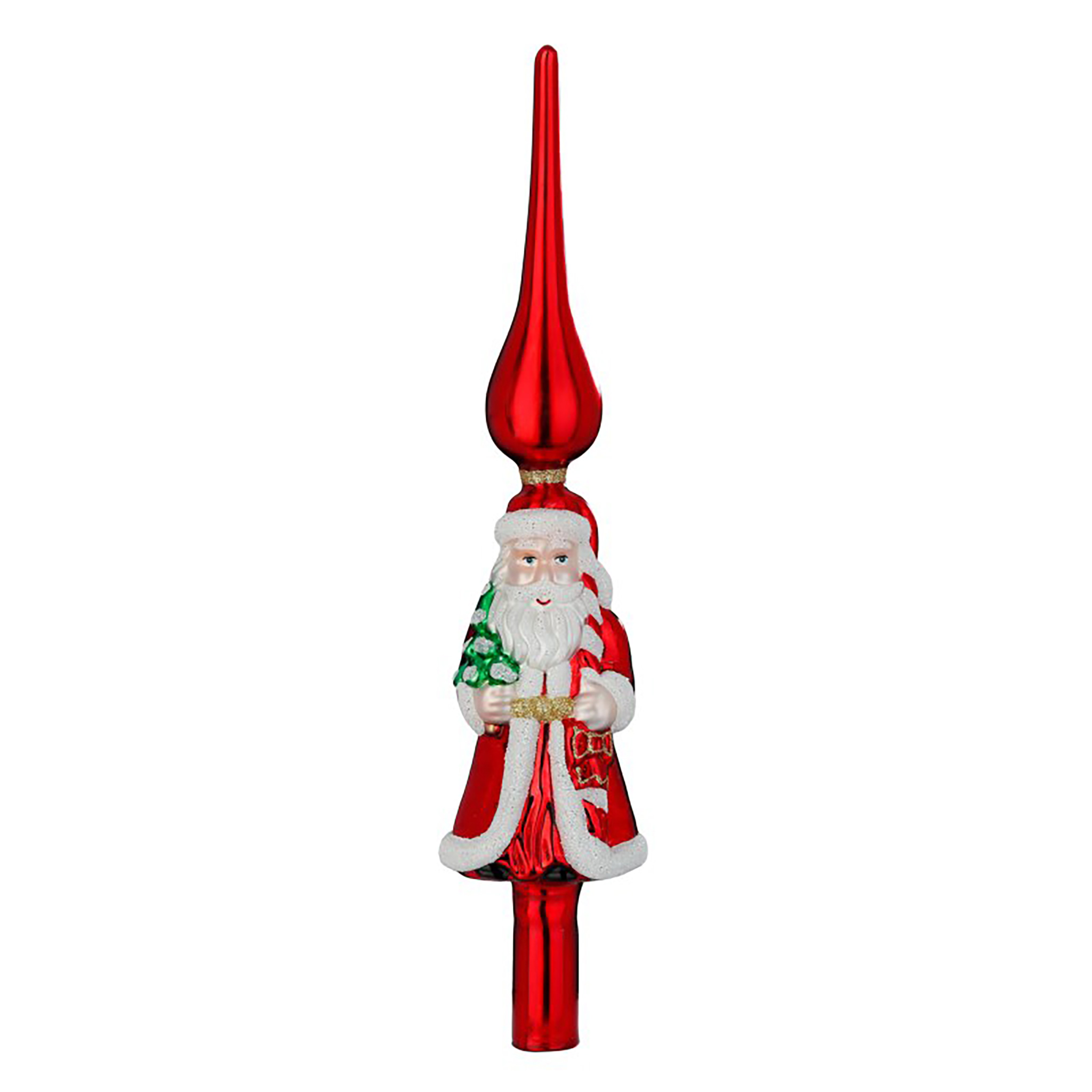 Christbaumspitze Weihnachtsmann 31cm Glas mit Glitzer - Rot