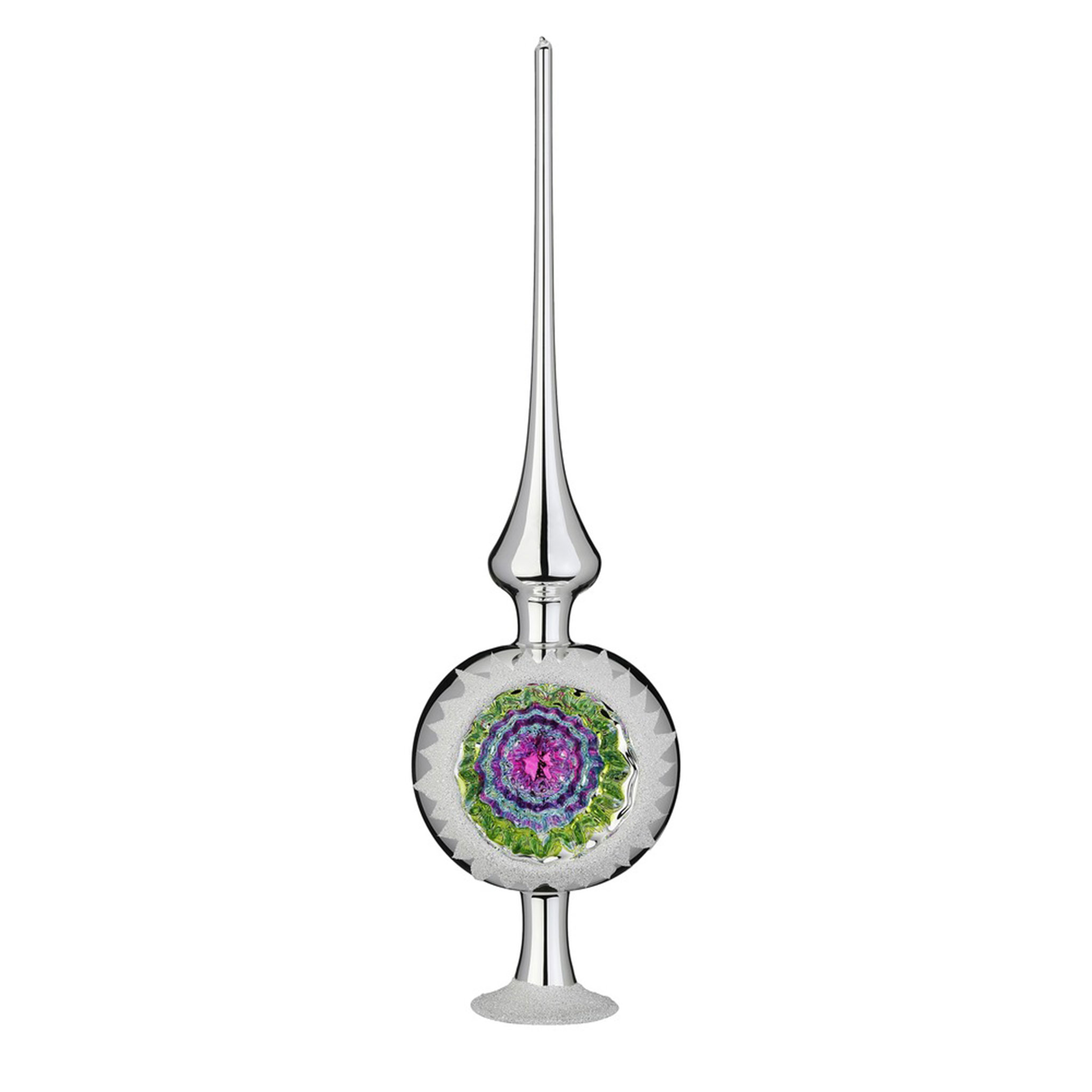 Christbaumspitze Glas 36cm Reflex Ornament Silber glänzend
