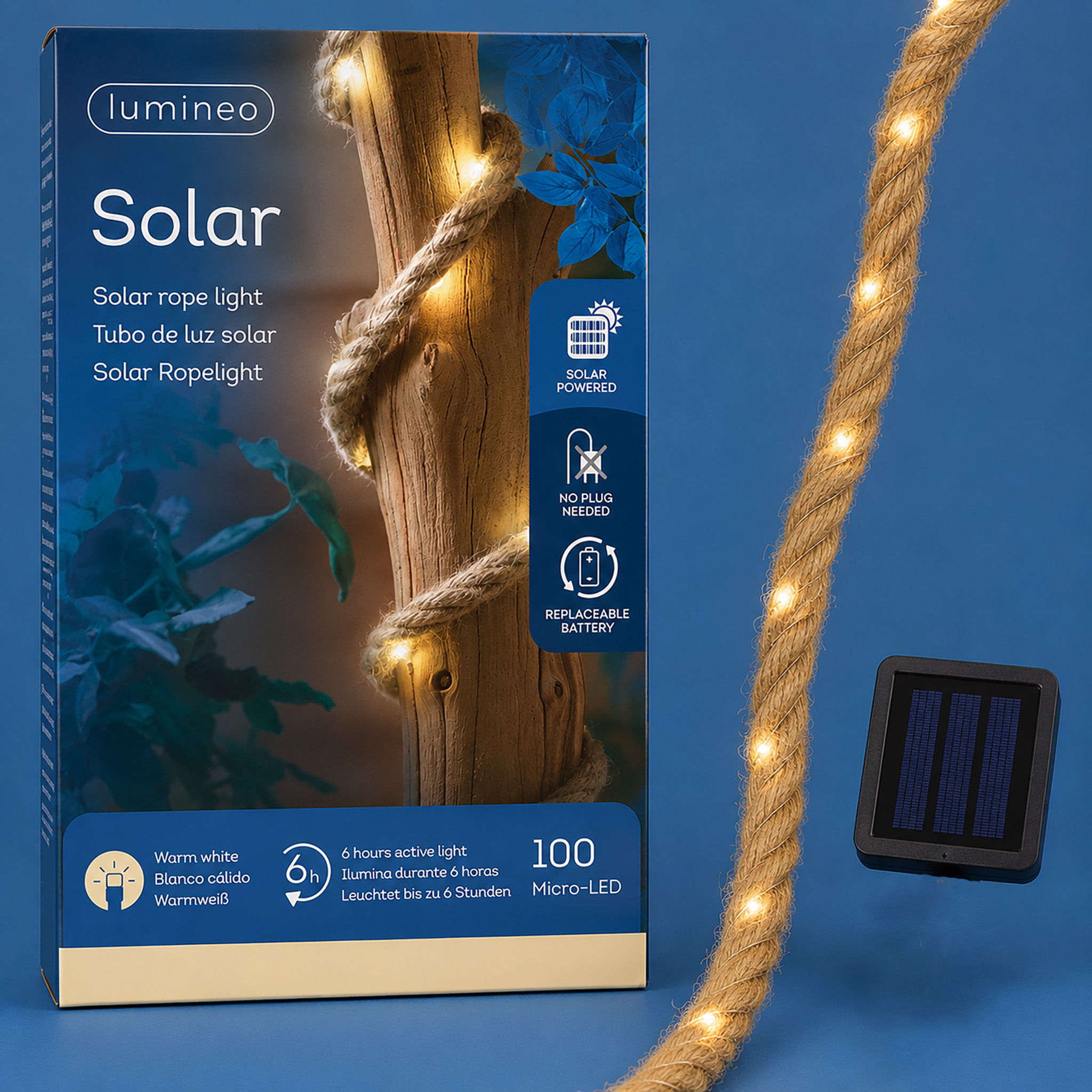 LED Solar Seil Lichterkette 5m Jute Kunststoff Warmweiß