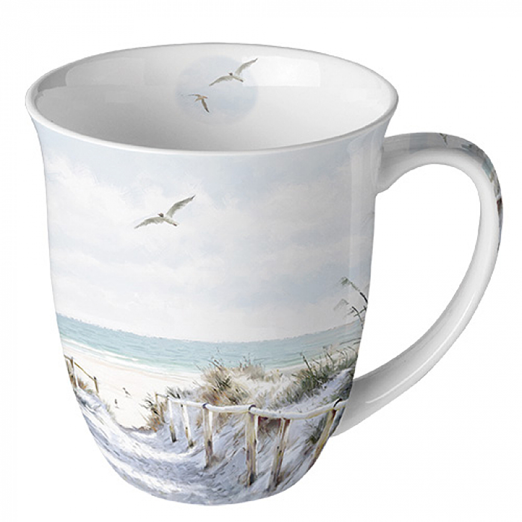 Tasse 10cm Porzellan mit Strand & Meer Motiv Hellblau / Weiß