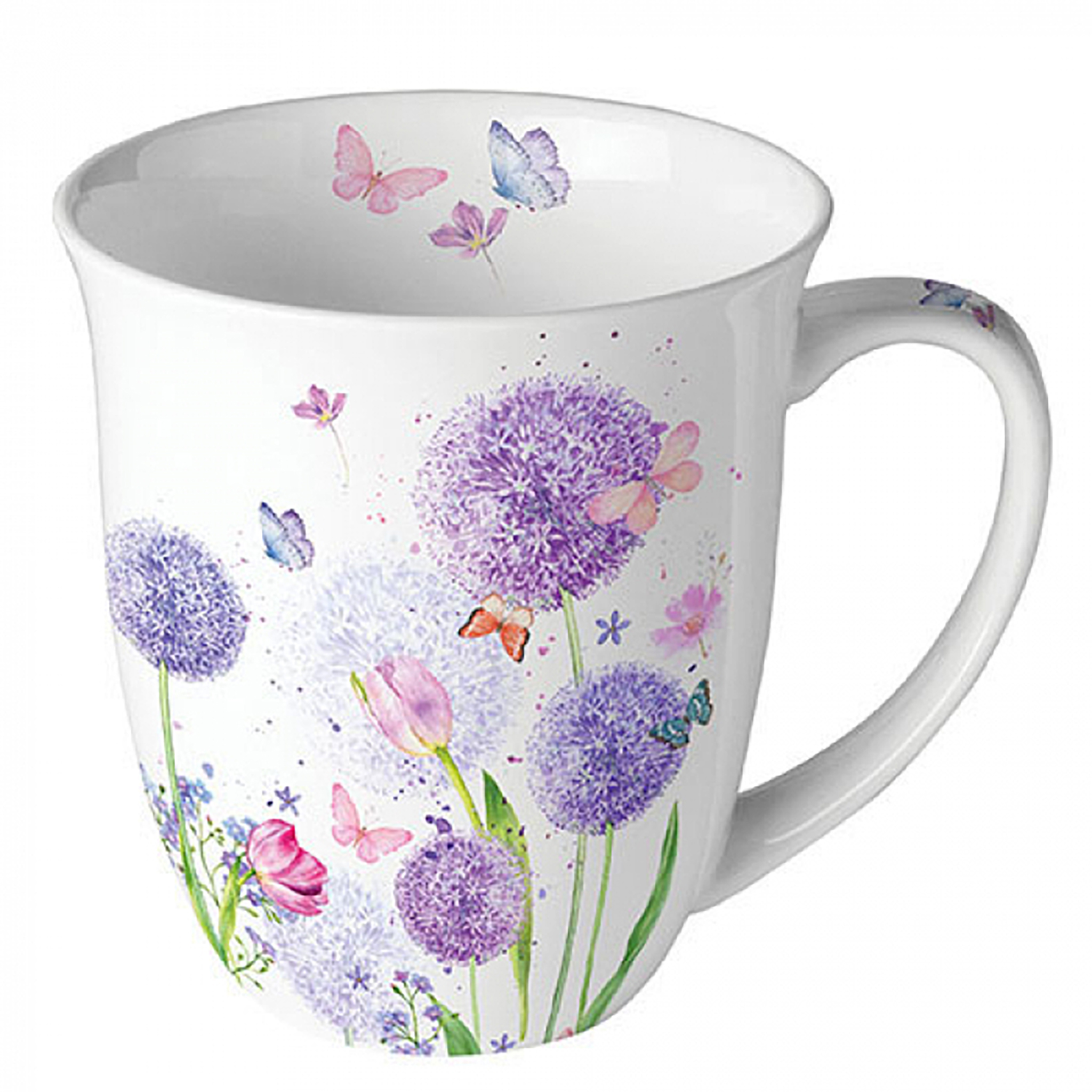 Tasse 10cm Porzellan mit Pusteblumen Motiv Weiß / Lila