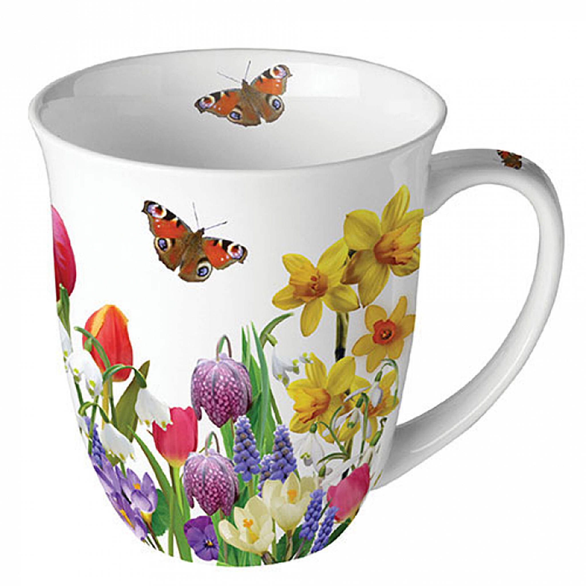 Tasse 10cm Porzellan mit Frühlingsblumen Motiv Weiß / Bunt
