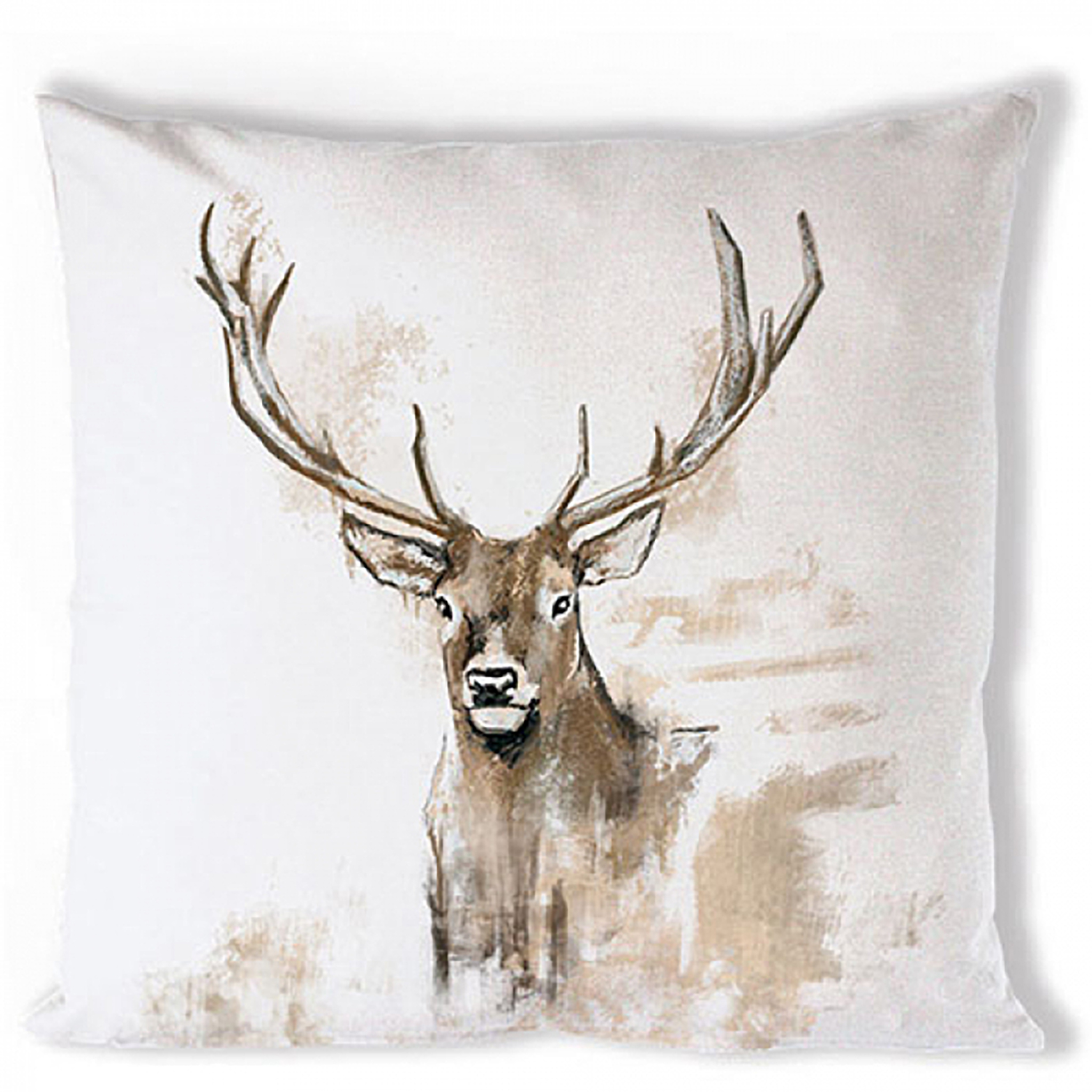 Kissenbezug 40x40cm Baumwolle mit Hirsch Motiv Weiß / Braun