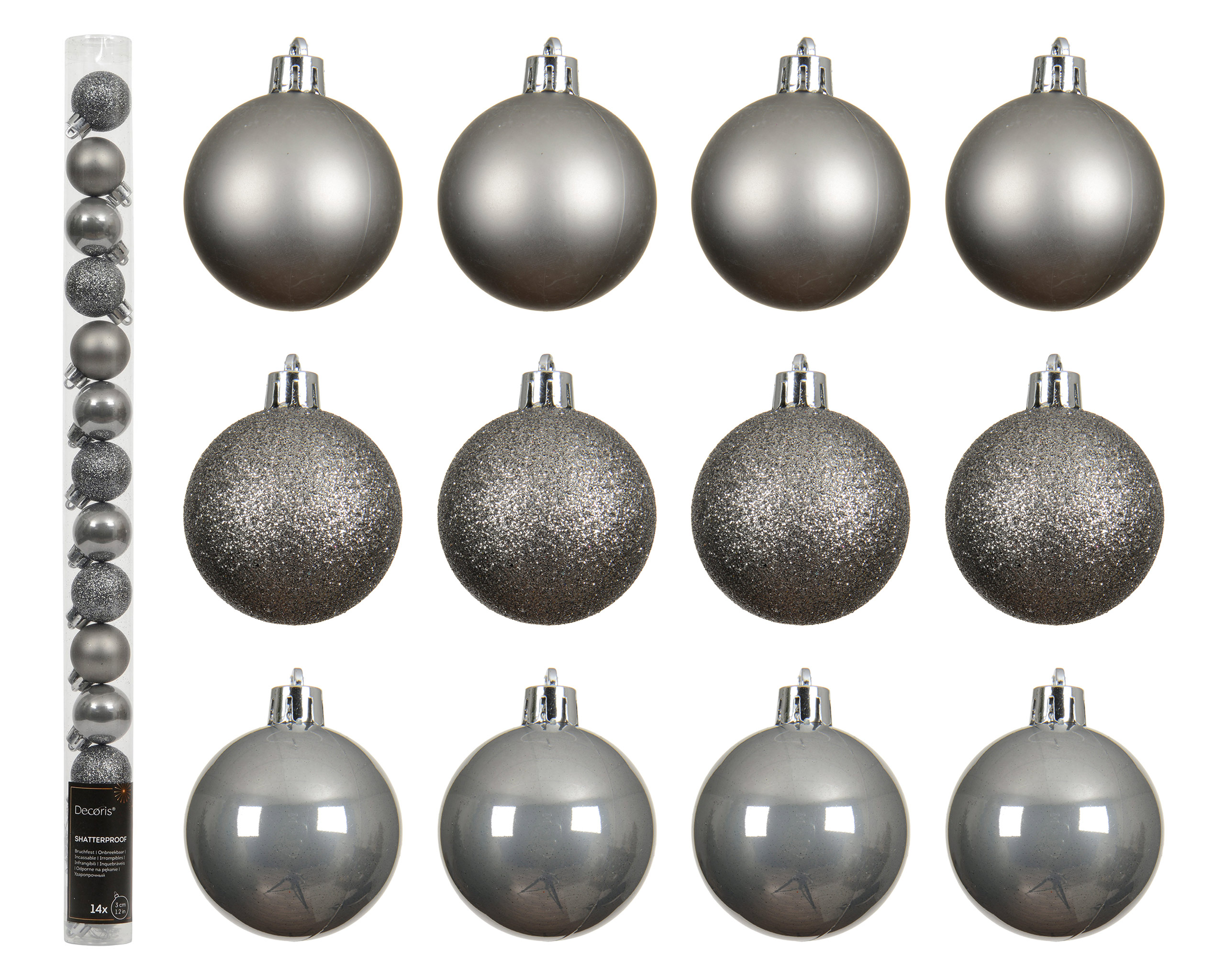 Weihnachtskugeln Kunststoff 3cm 14er Set - Zart Grau