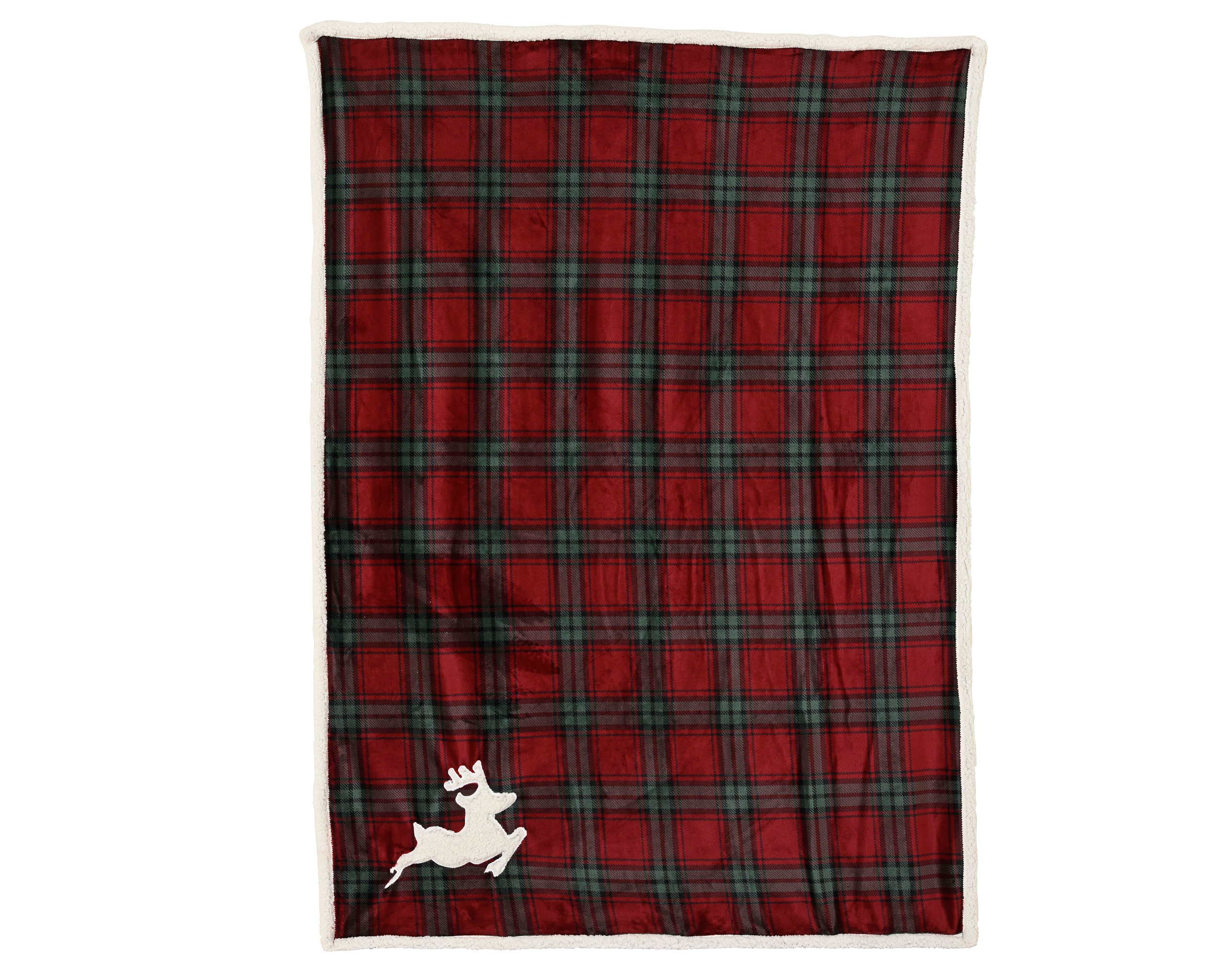 Kuscheldecke Fleecedecke 130x170cm kariert mit Hirsch Motiv 1 Stück