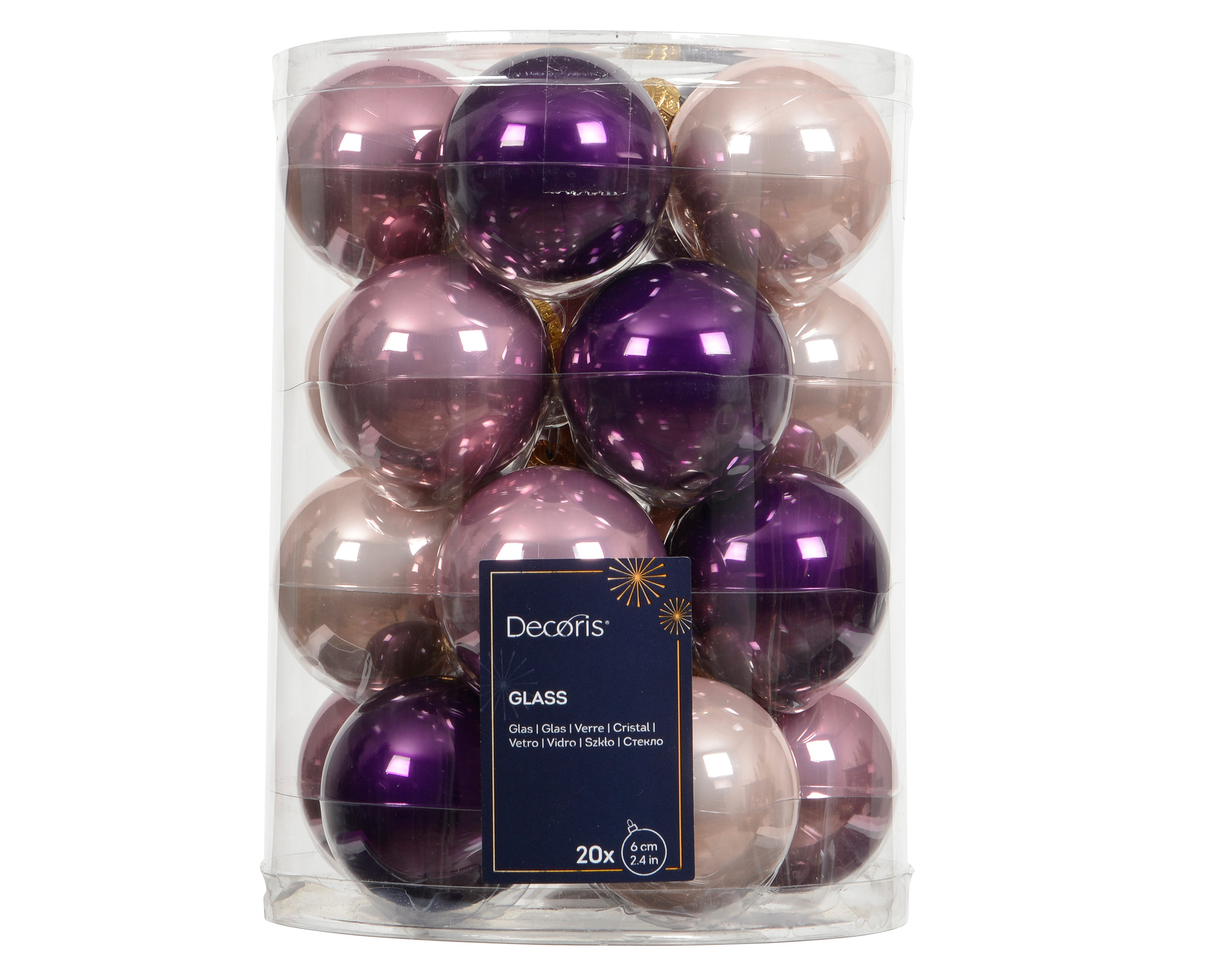 Weihnachtskugeln Glas 6cm x 20 Stück - Lila / Rosa Mix
