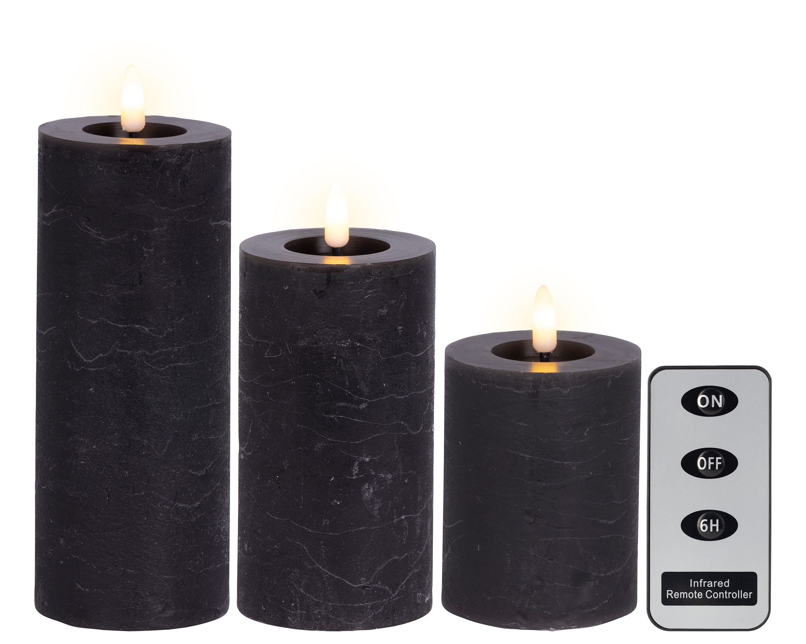 LED Kerzen 11-19cm mit Timer Wachs 3 Stück Grau / Warmweiß