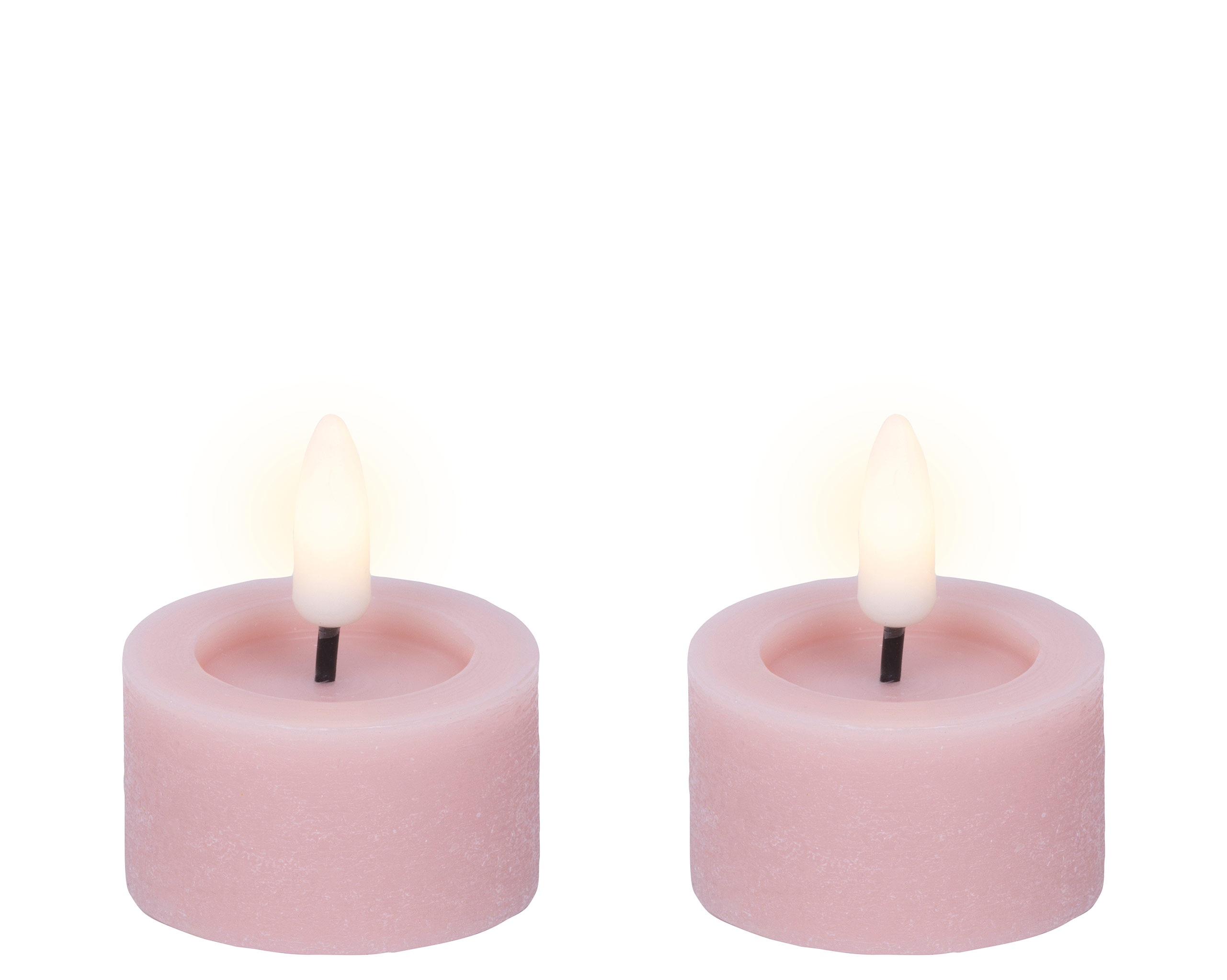 LED Teelichter 4,4x5cm mit Timer Wachs 2 Stück Rosa / Warmweiß