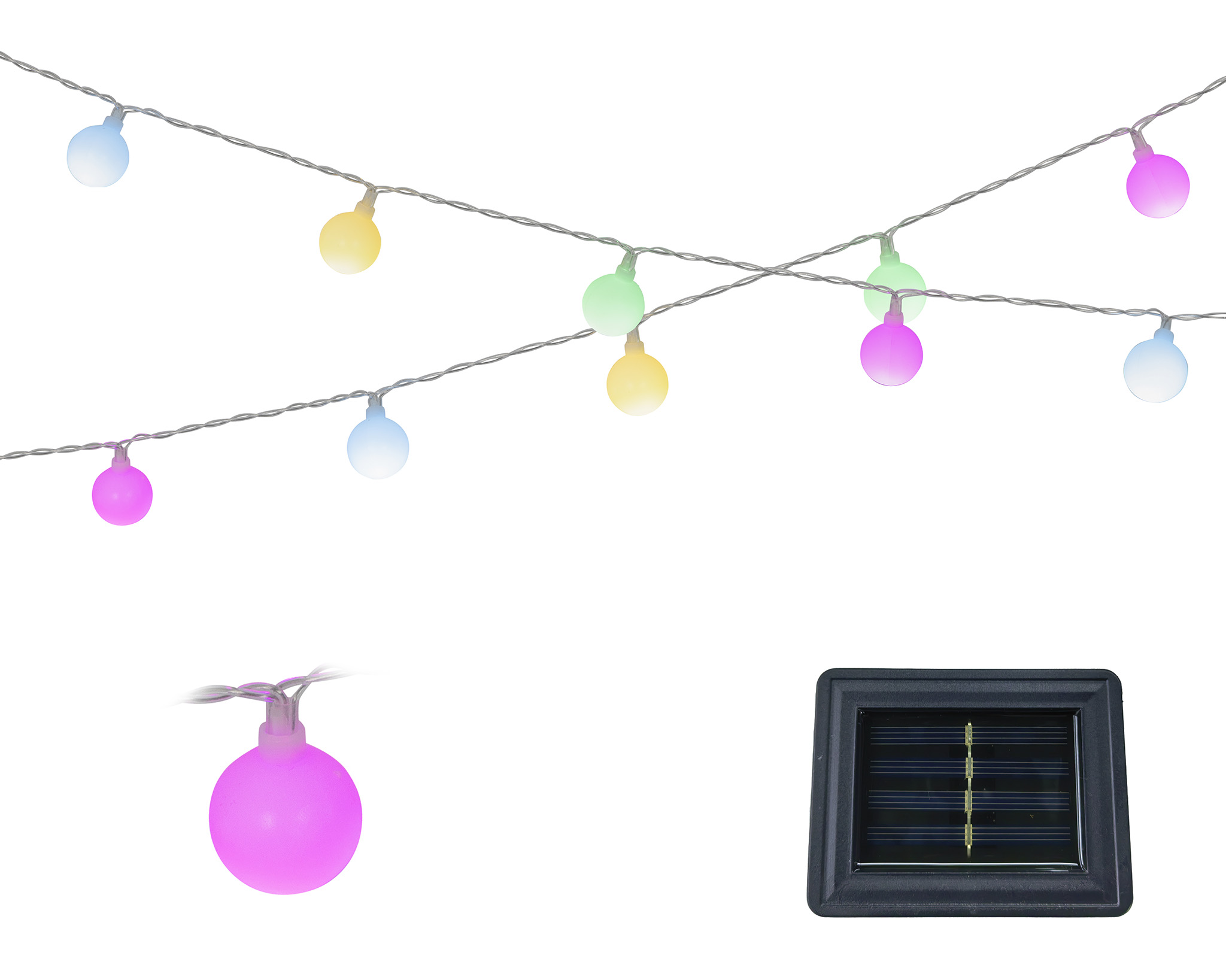 Solar LED Mini Kugel Lichterkette 2,9m Kunststoff 30 LEDs Bunt