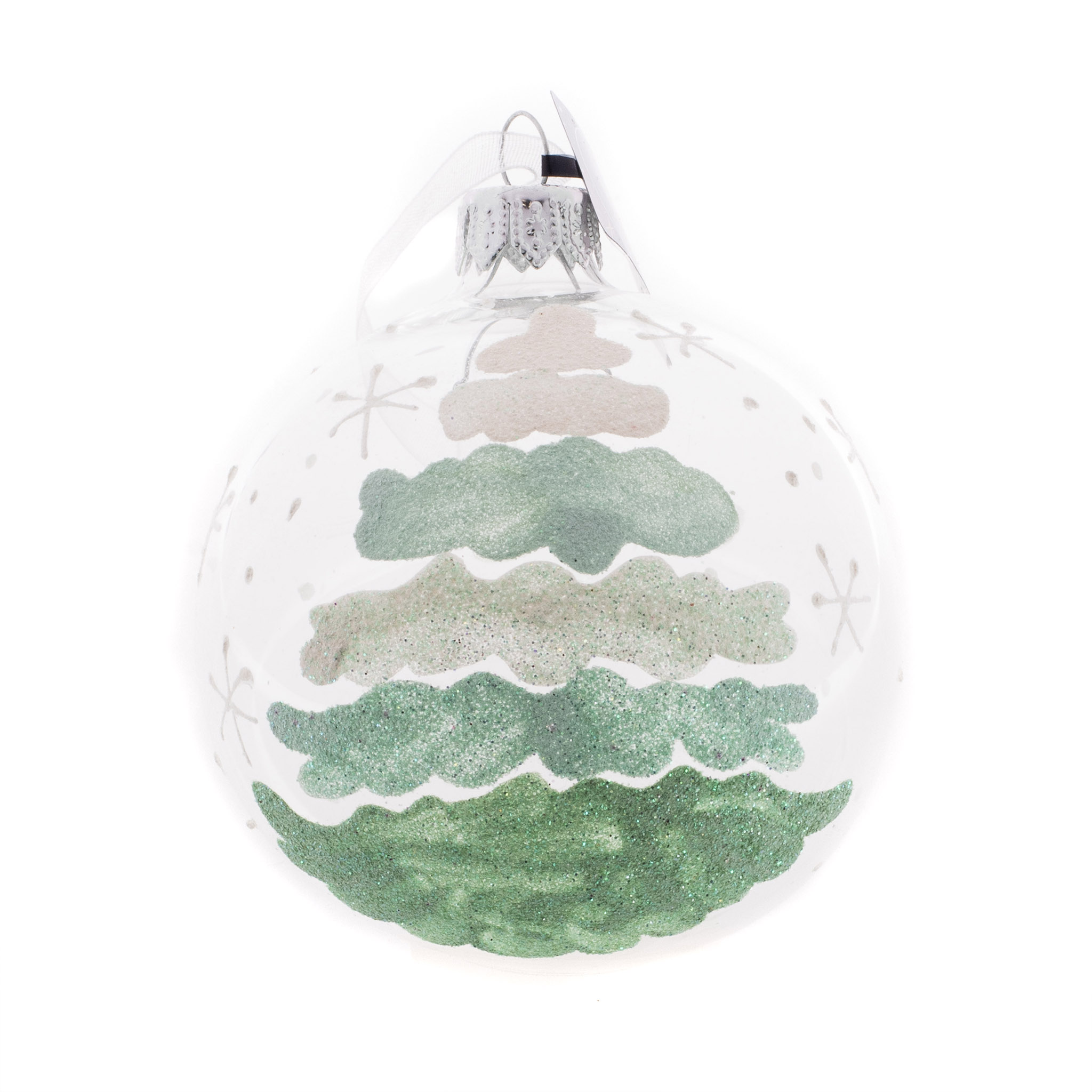 Weihnachtskugeln Glas 8cm Tannenbaum Motiv 6er Set Transparent / Mint