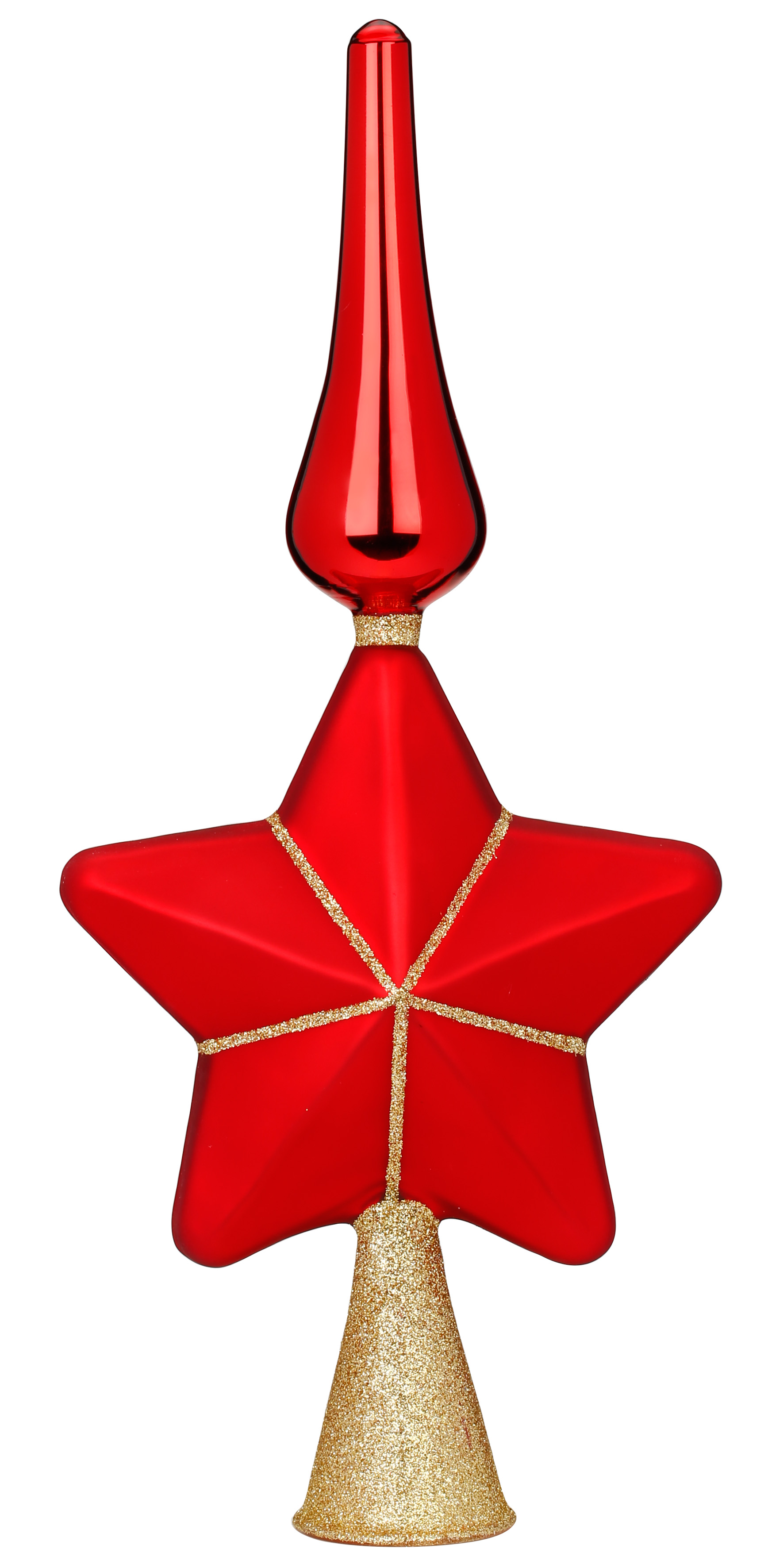 Christbaumspitze Stern mit Glitzer aus Glas 29cm 1 Stück Rot Gold