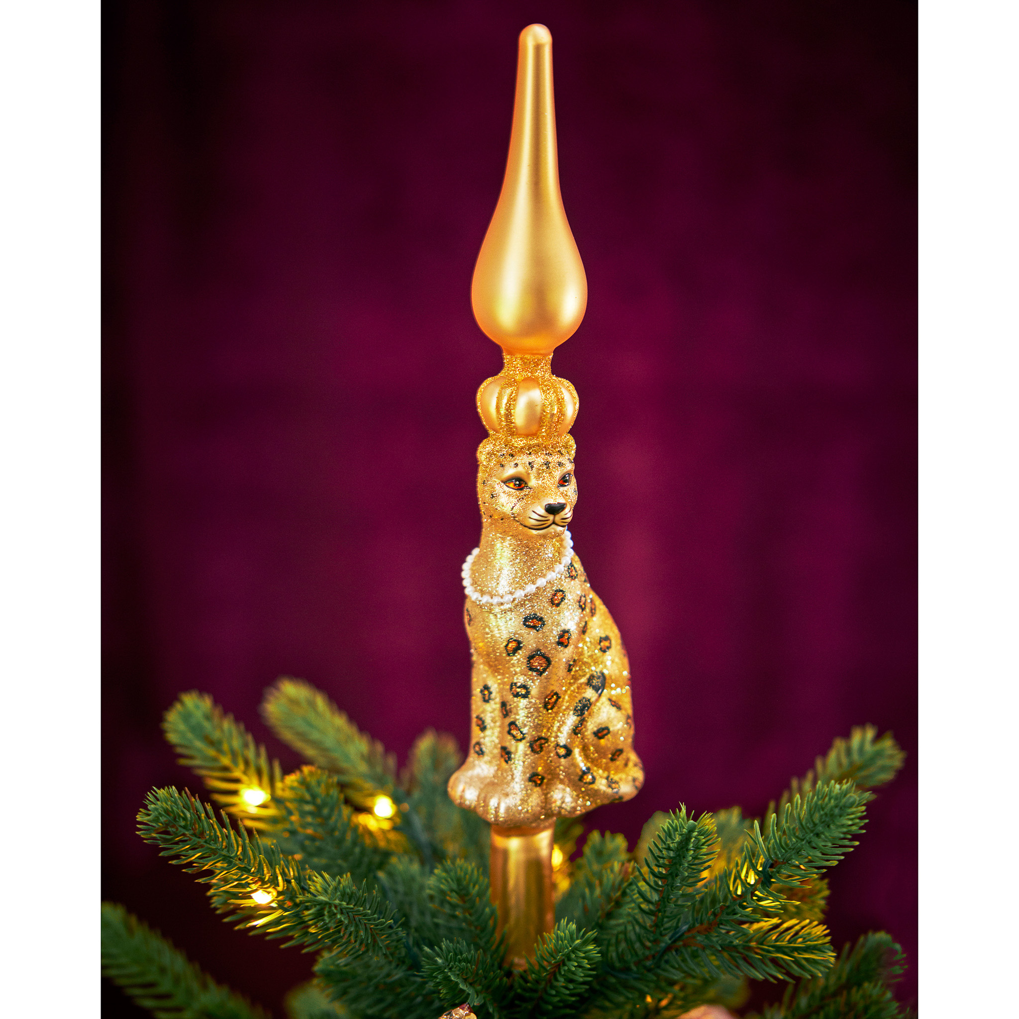 Christbaumspitze Glas 31cm Leopard & Löwe Figur 1 Stück sortiert
