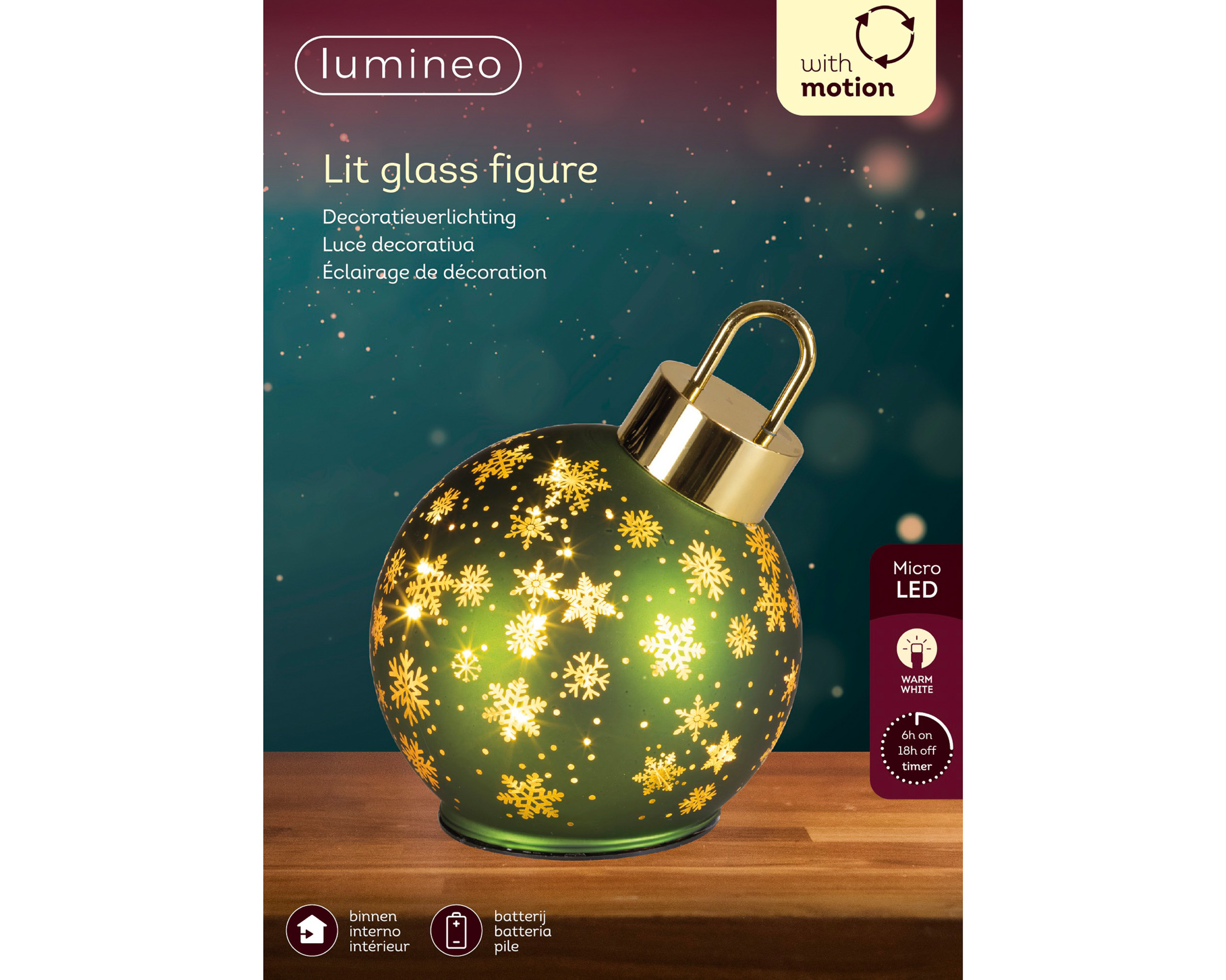 LED Weihnachtsglaskugel zum Aufstellen 18x14cm mit Lichteffekt Grün