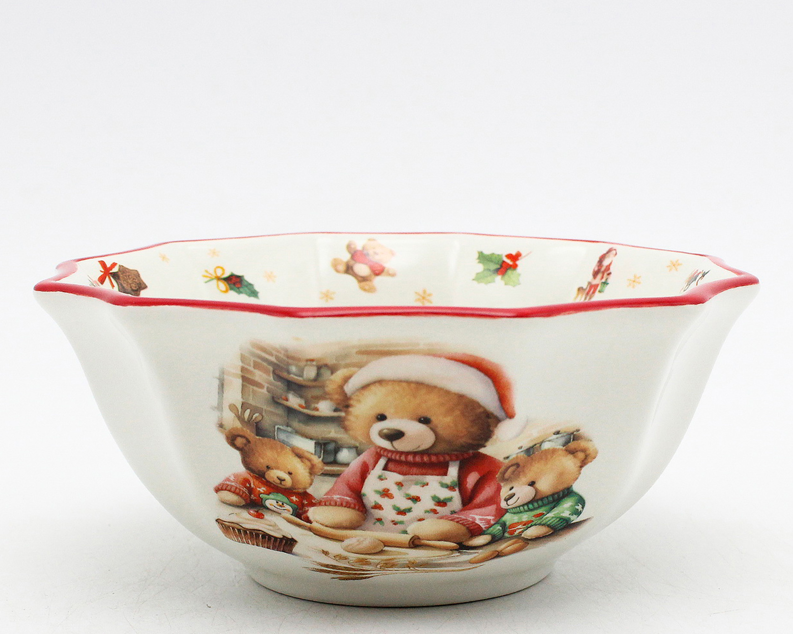 Müslischale 16,5cm Keramik mit Weihnachtsbären Motiv Weiß / Bunt
