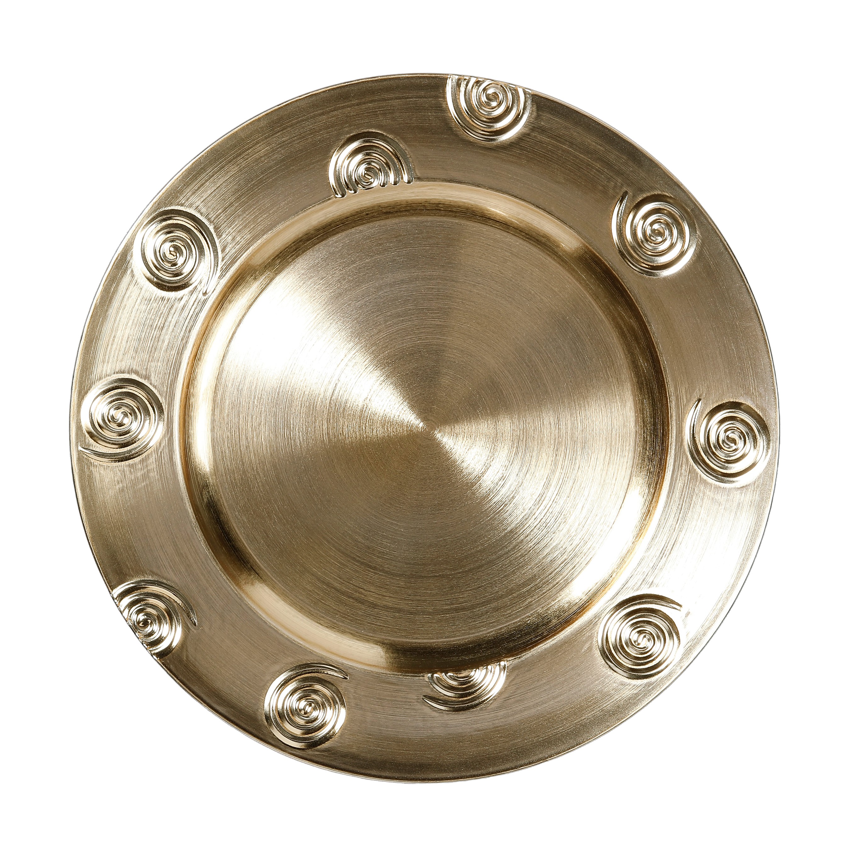 Dekoteller 33cm Kunststoff glänzend mit geprägtem Spiralmuster Gold