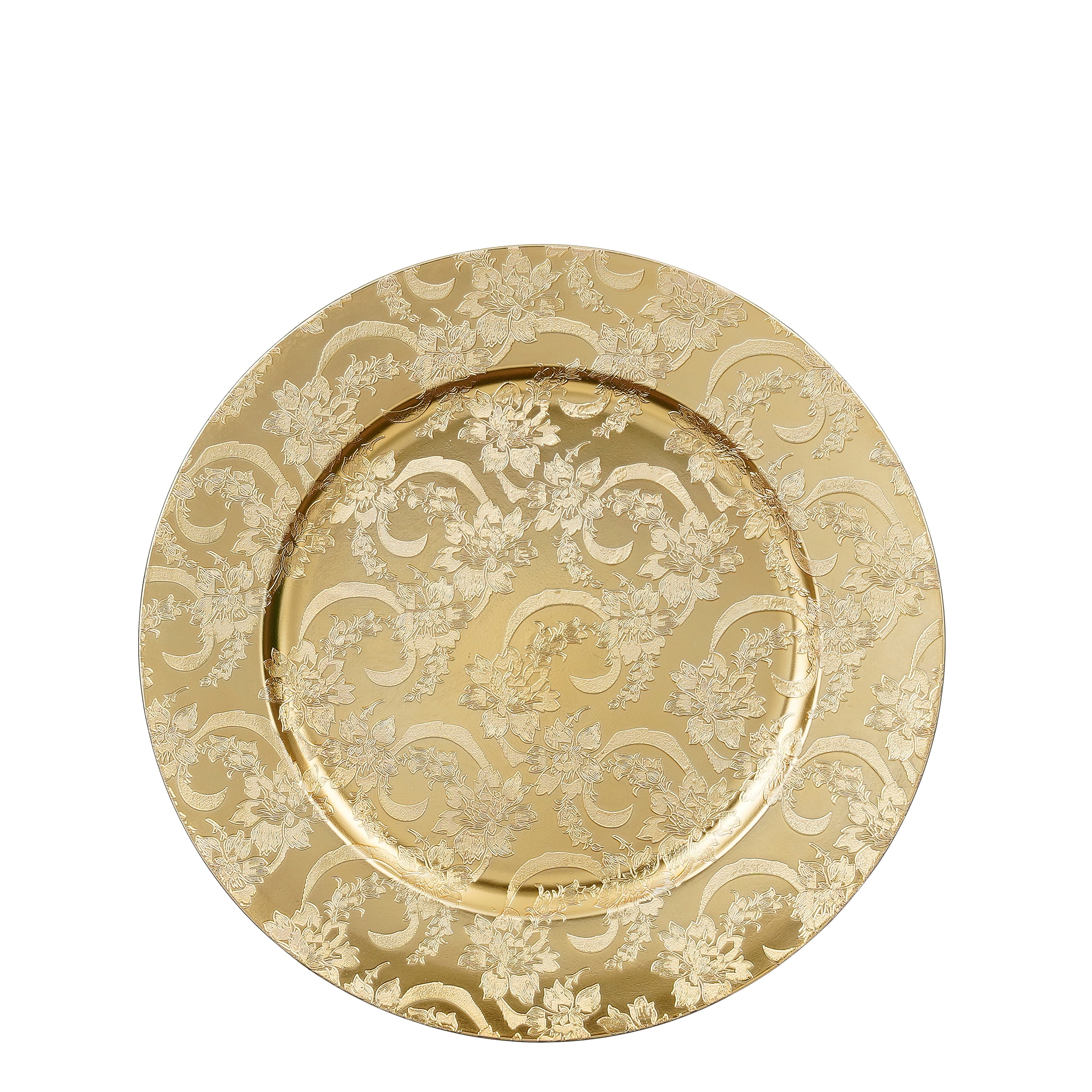 Dekoteller 33cm Kunststoff mit geprägtem Blumenornament Muster - Gold