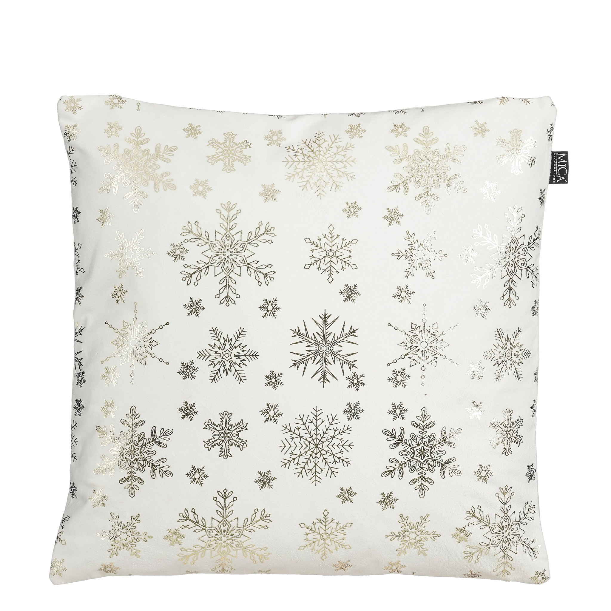 Weihnachtskissen 45x45cm Samt mit Schneeflockenmuster Weiß / Gold