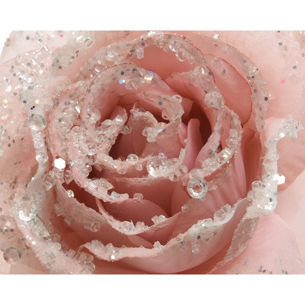 Paket] Kunstblumen Rose auf Clip 14cm Rosa