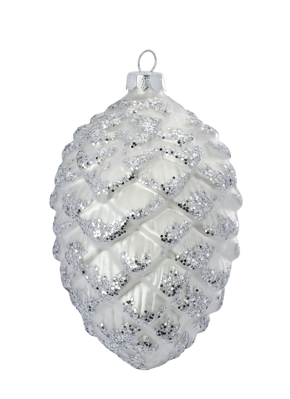 Christbaumschmuck Glas Zapfen 12.5cm weiß / silber