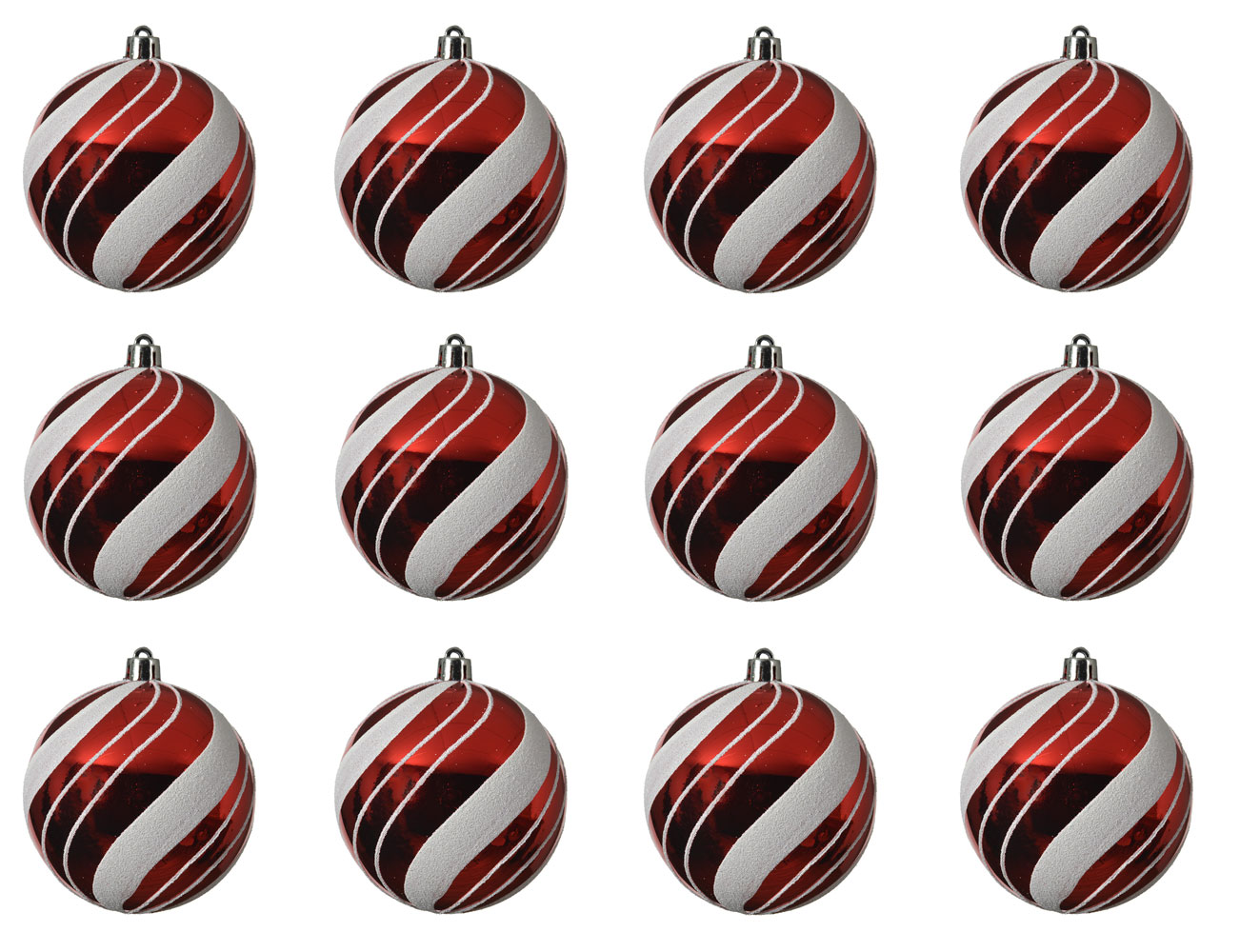 Weihnachtskugeln Kunststoff Streifen Muster 8cm rot / weiß, 12er Set