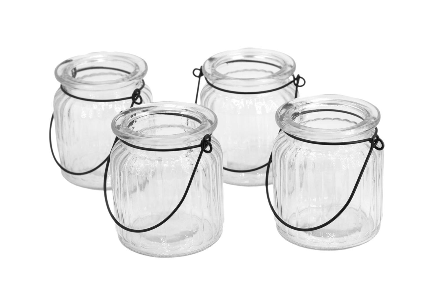Windlicht Glas mit Metall - Henkel 8x9 cm 4er Set klar transparent