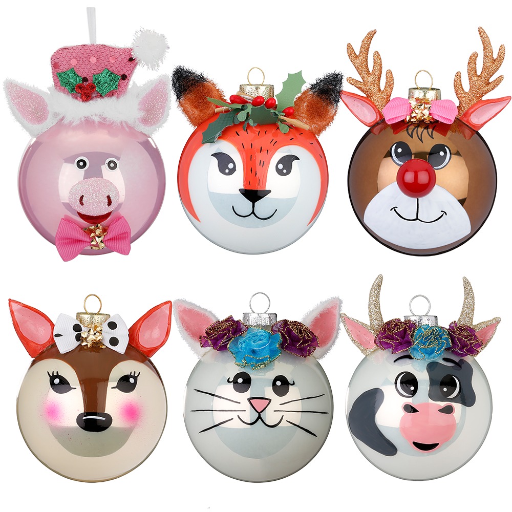 Paket] Christbaumschmuck Glas lustige Tiere 8cm bunt - 6er Set
