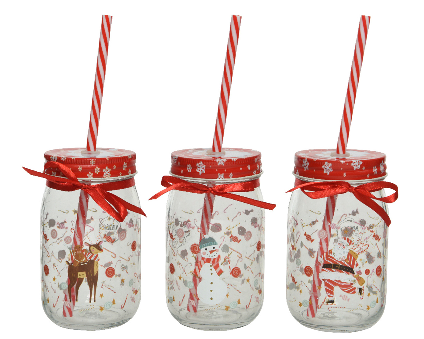 Glas mit Deckel und Weihnachtsmotiv 13cm klar / rot 1 Stück sortiert