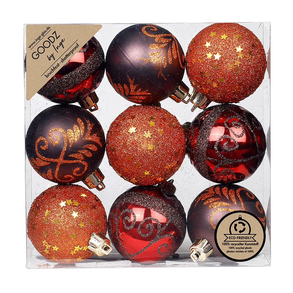 Weihnachtskugeln Dekorierte Kugeln Kunststoff 6cm 9er Set - Flame Mix