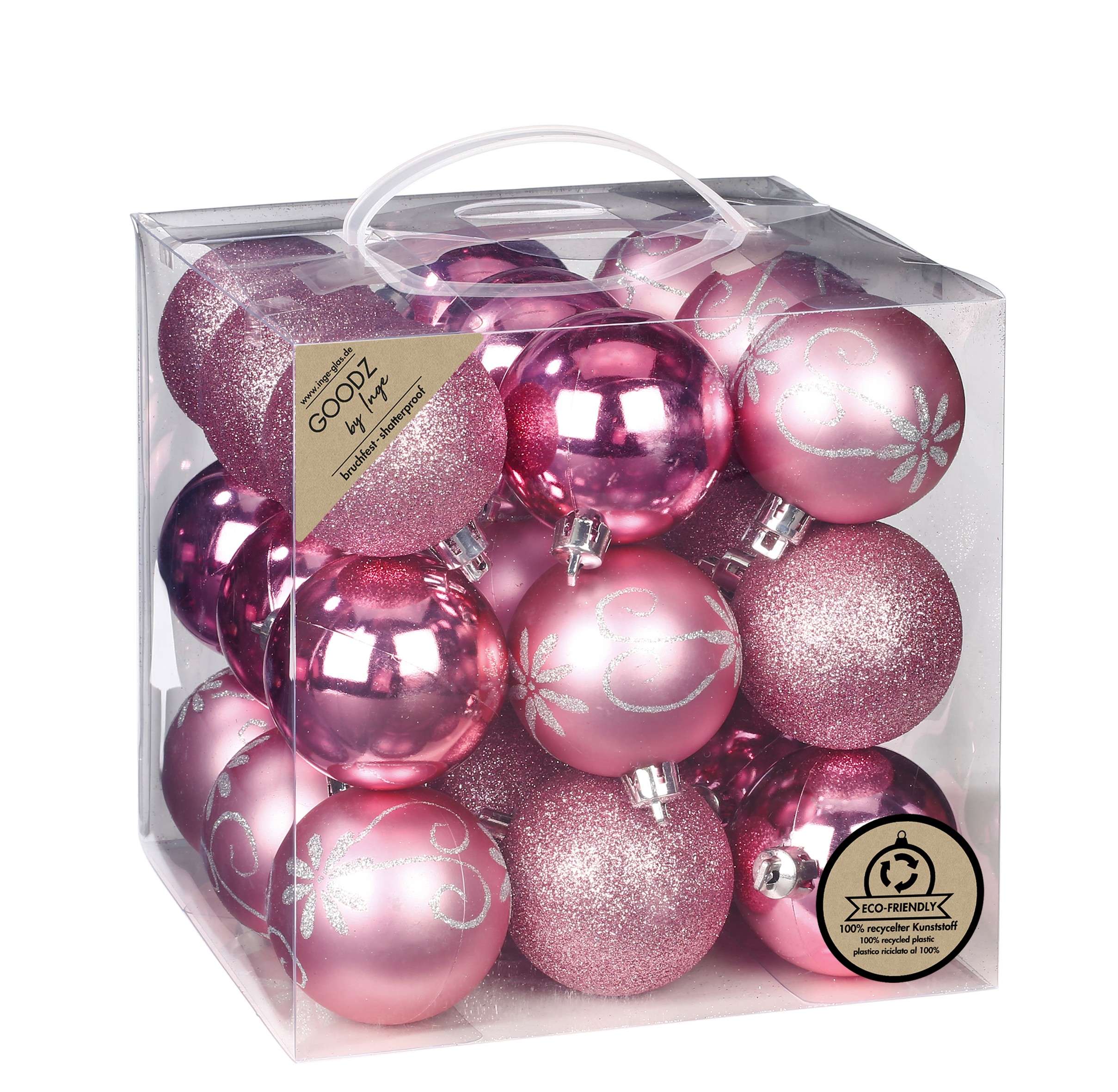 Weihnachtskugeln Kunststoff 6cm 27er Set - Rosa Mix