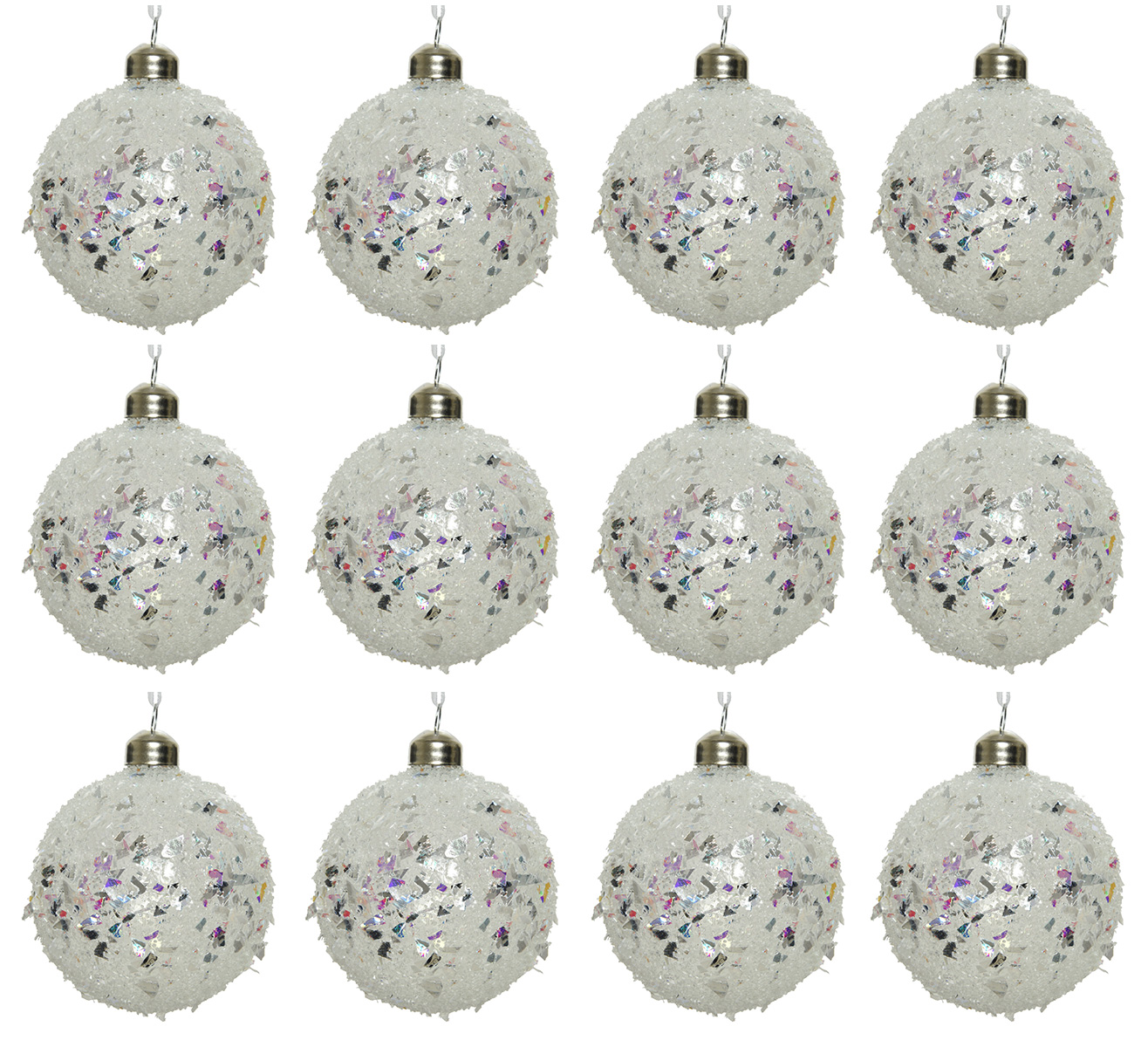 Weihnachtskugeln Glas 8cm im Glitzer Look 12er Set Klar irisierend