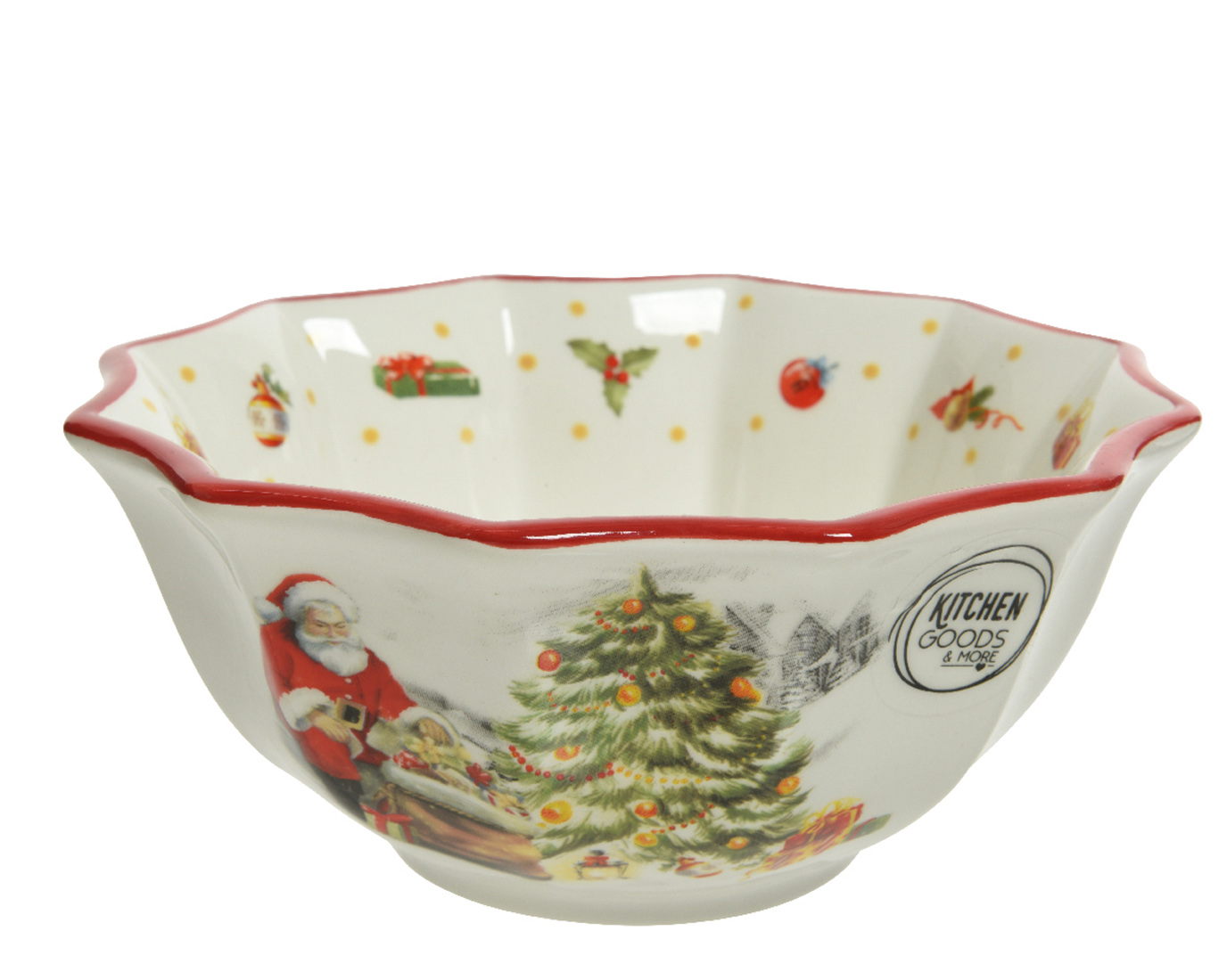 Müslischale mit Weihnachtsmann Motiv Keramik 15cm weiß / rot