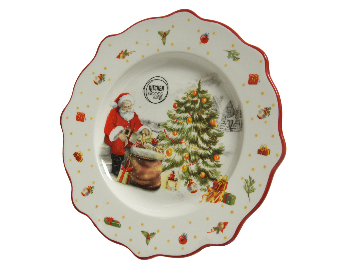 Weihnachtsteller mit Weihnachtsmann Motiv Keramik 26cm weiß / rot