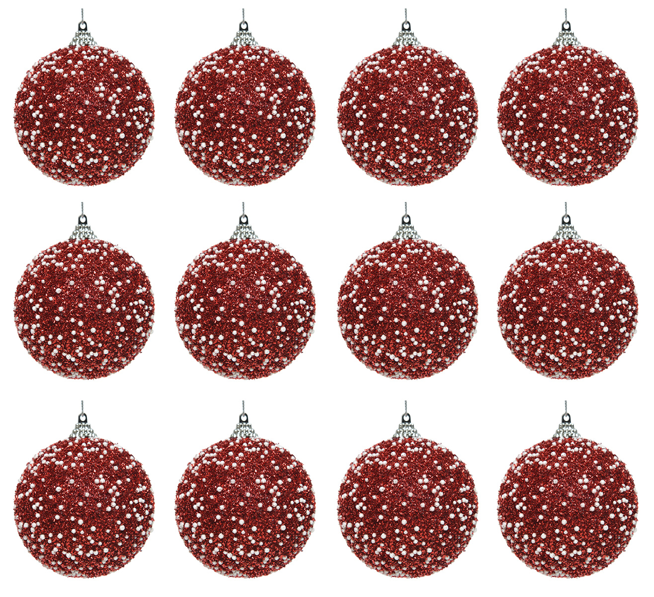 Weihnachtskugeln Kunststoff 8cm Perlen / Glitzer 12er Set - rot