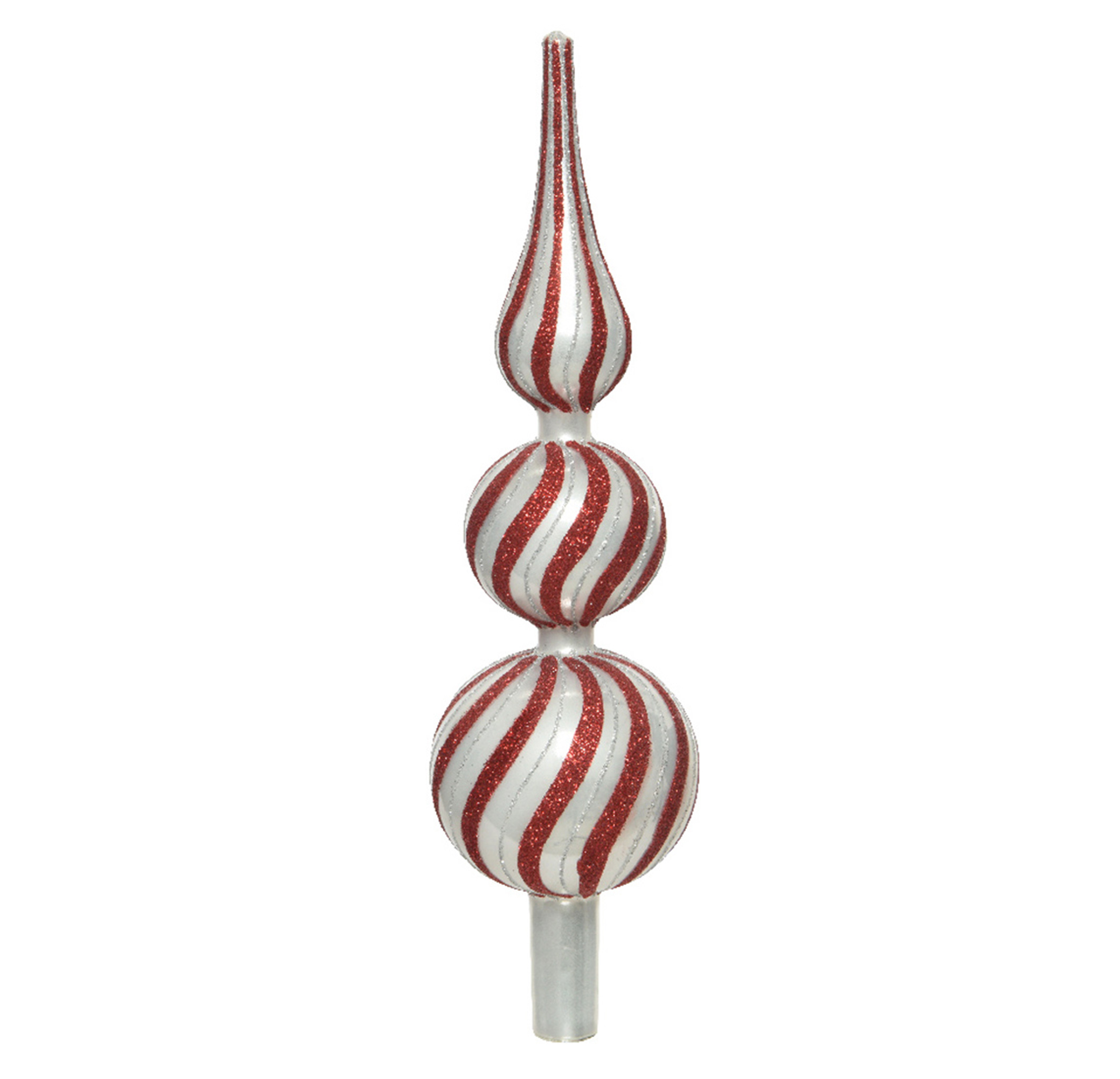 Christbaumspitze Glas Muster gestreift 31cm rot / weiß