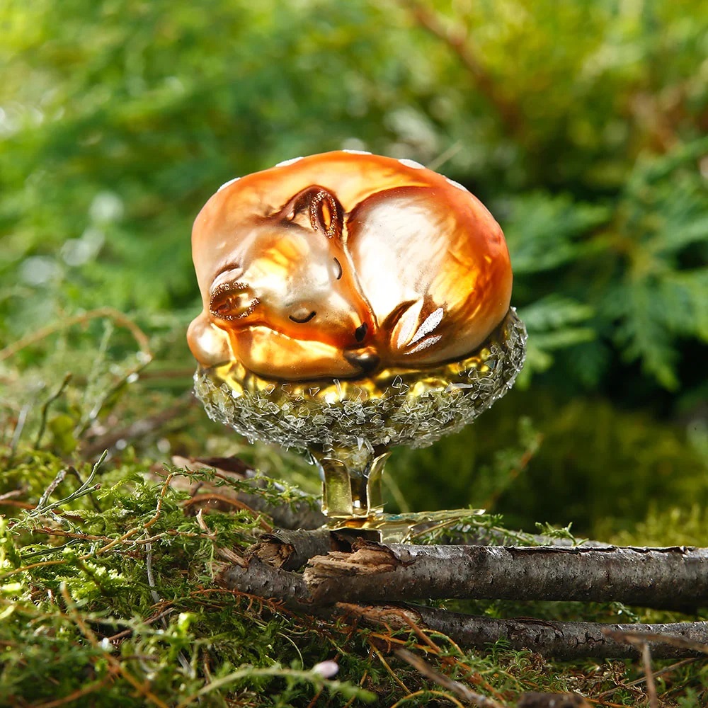 Christbaumschmuck Anhänger Glas Rehkitz auf Clip 6,5cm Braun