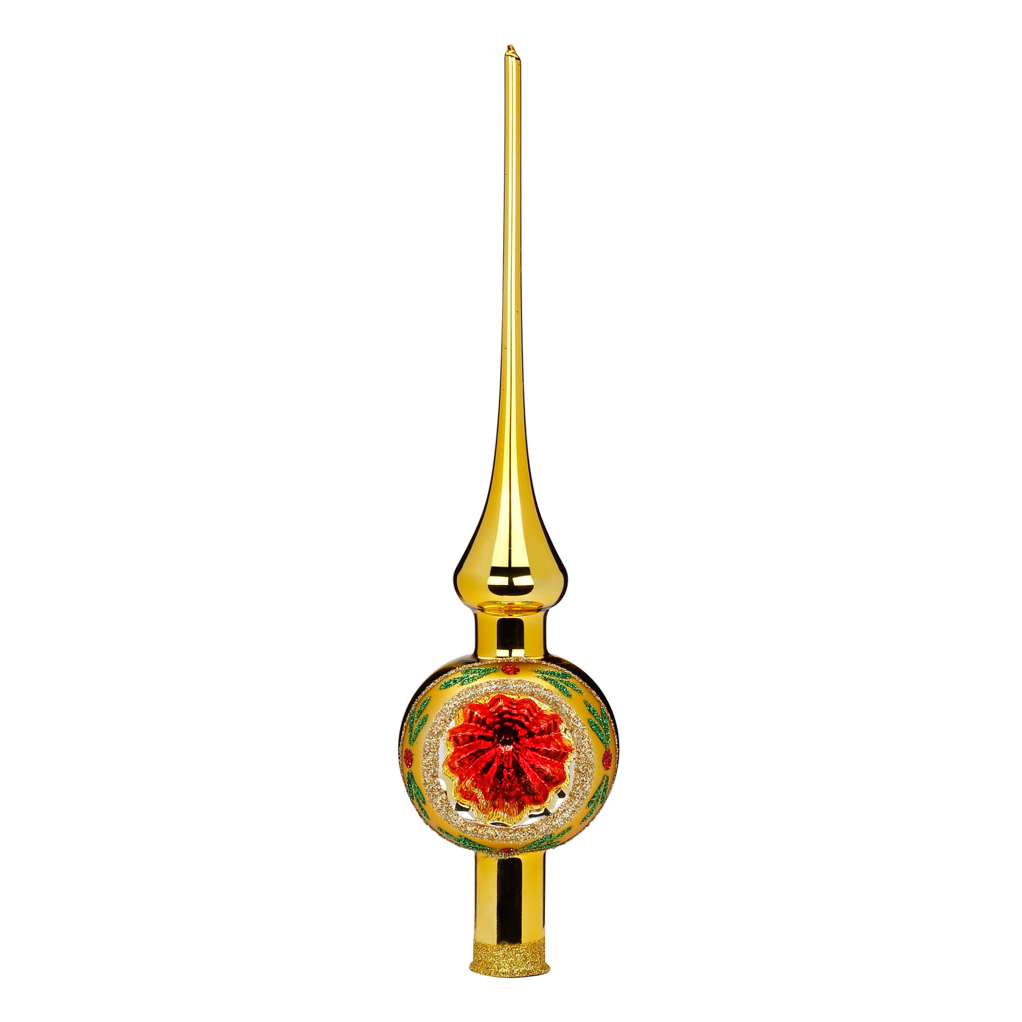 Christbaumspitze Glas 30cm Funkelnder Reflex gold / rot / grün 1 Stück