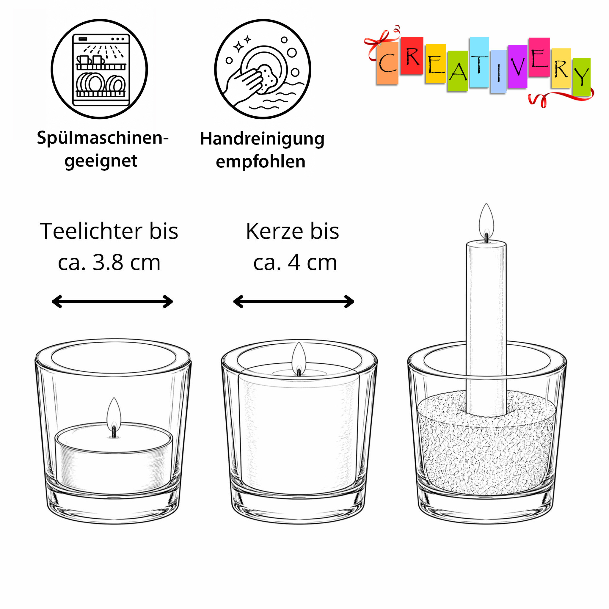 Teelichtgläser 6,5 x 6cm dickwandig rund 4er Set Blau