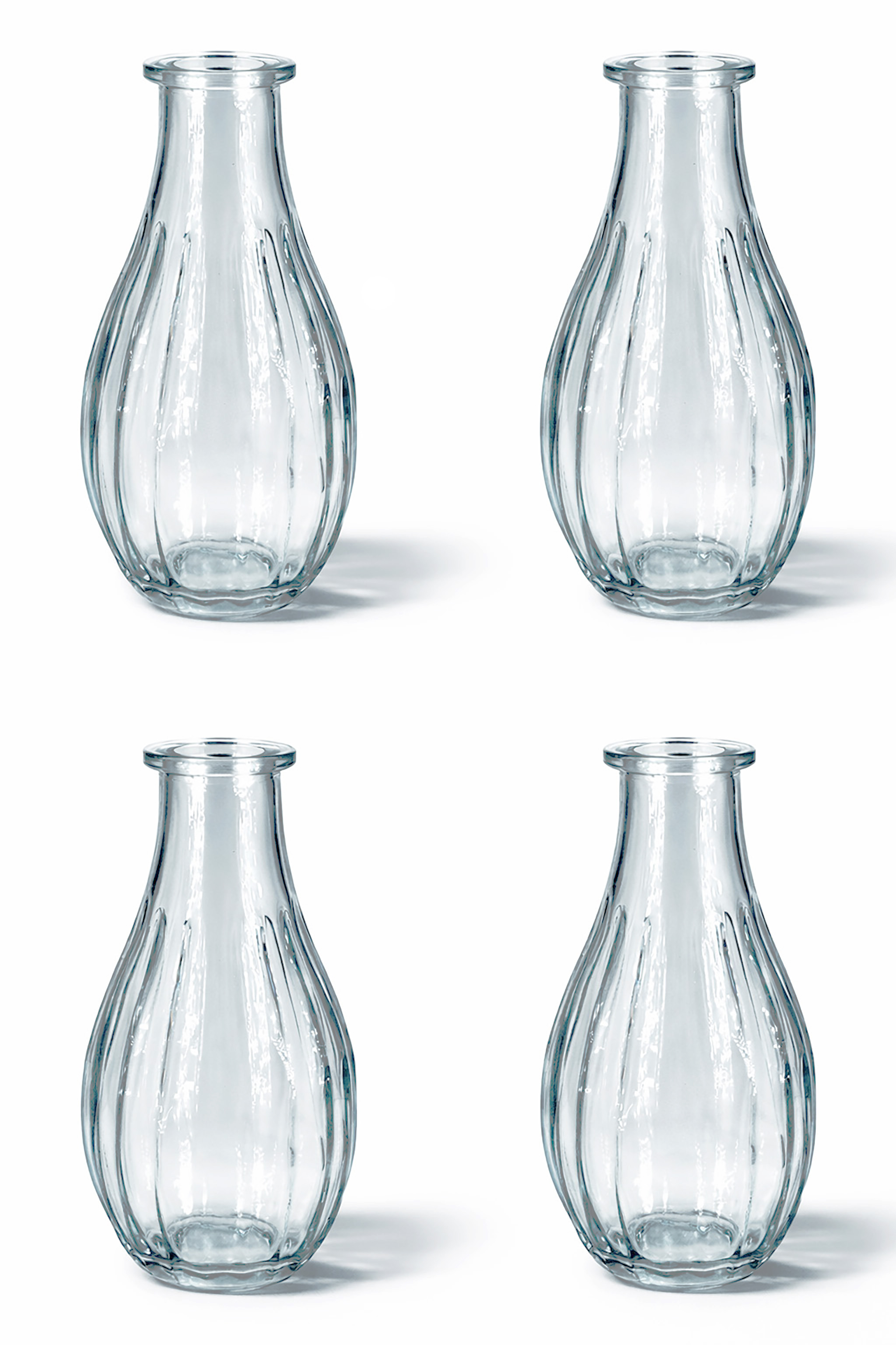 Vasen Glas gerillt 14cm klar transparent 240ml, 4er Set
