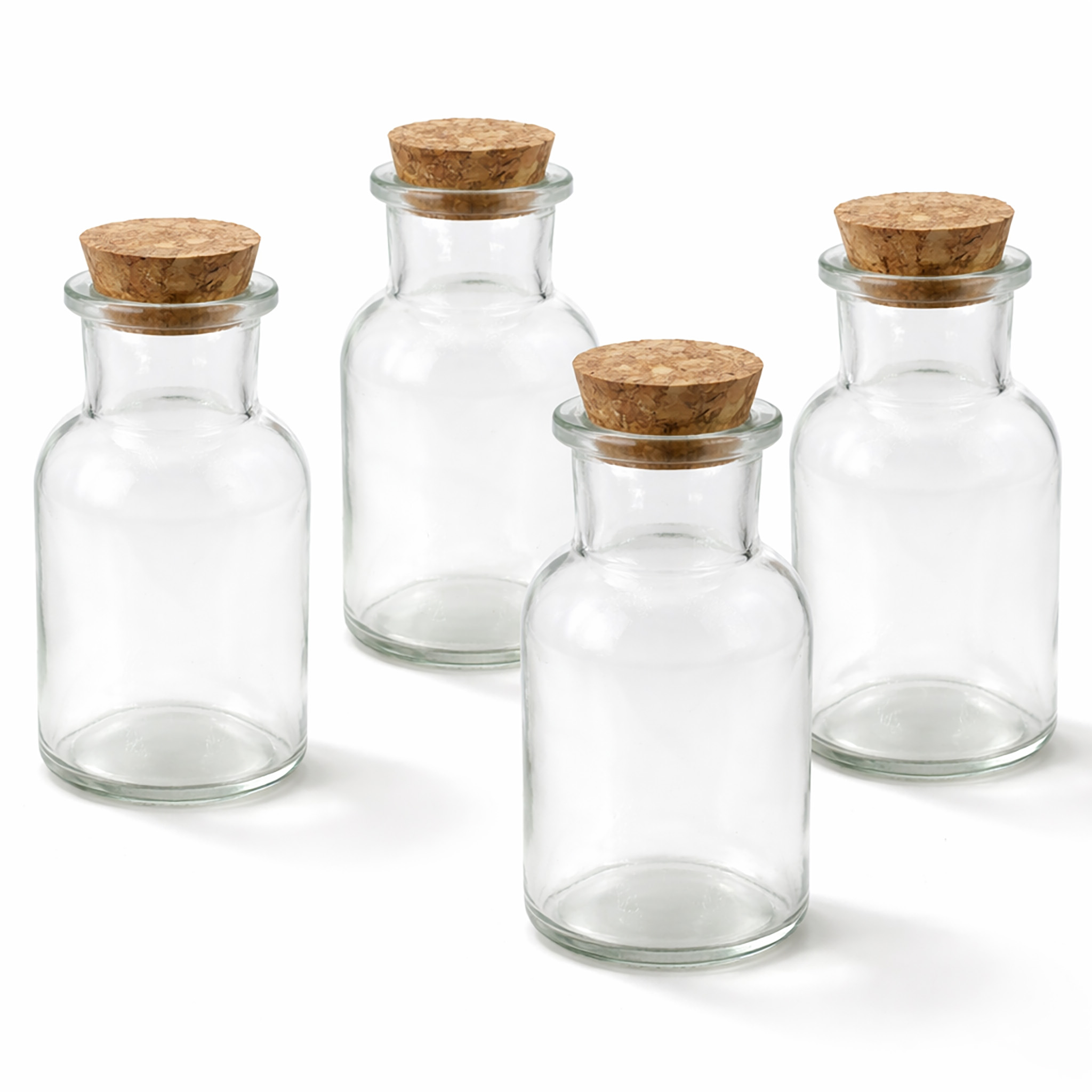 Glasflaschen mit Korken 11cm klar transparent 125ml, 4er Set